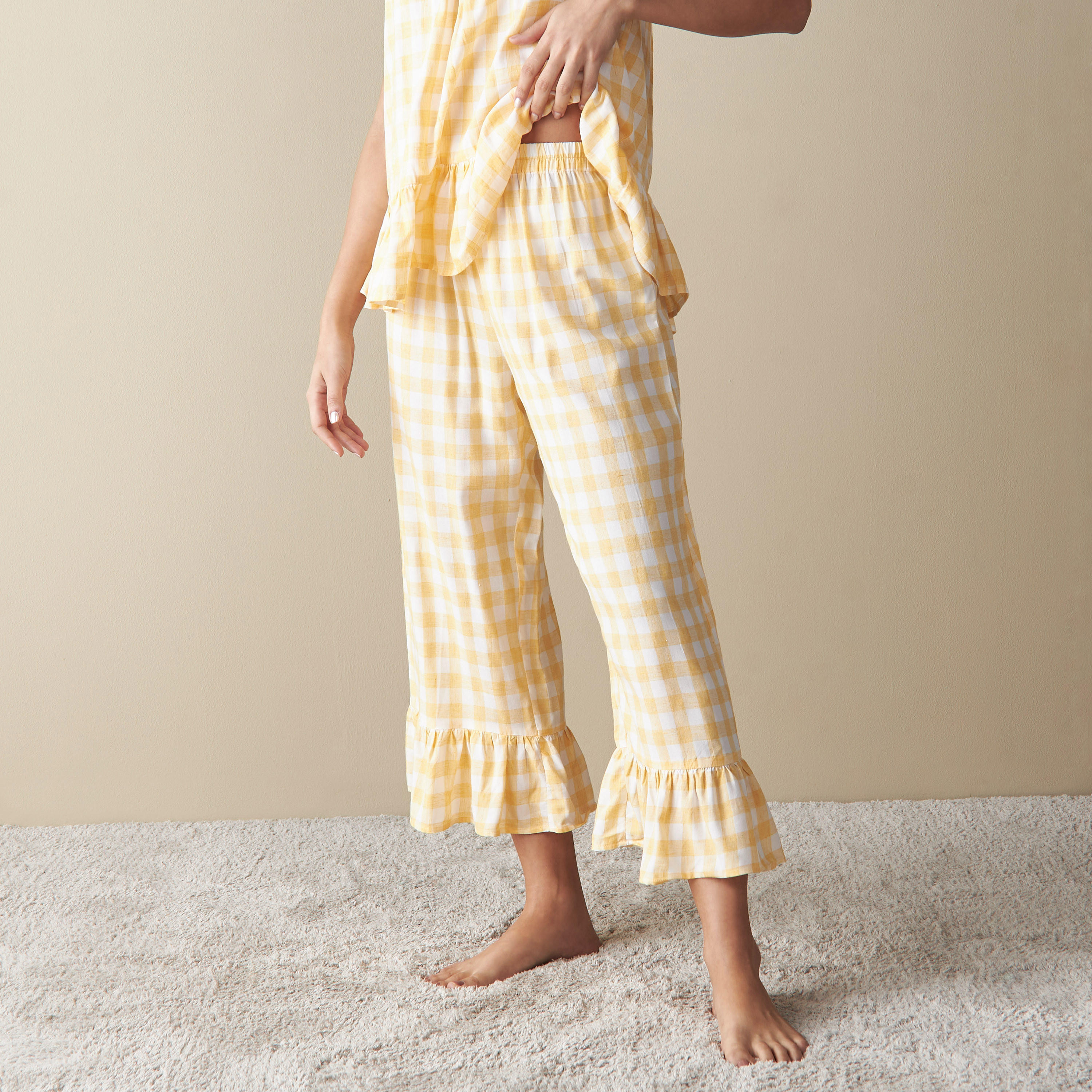 طقم بنطلون بيجاما وبلوزة كاروهات دون أكمام-women-clothing-nightwear-pyjamas-longsets-image-2