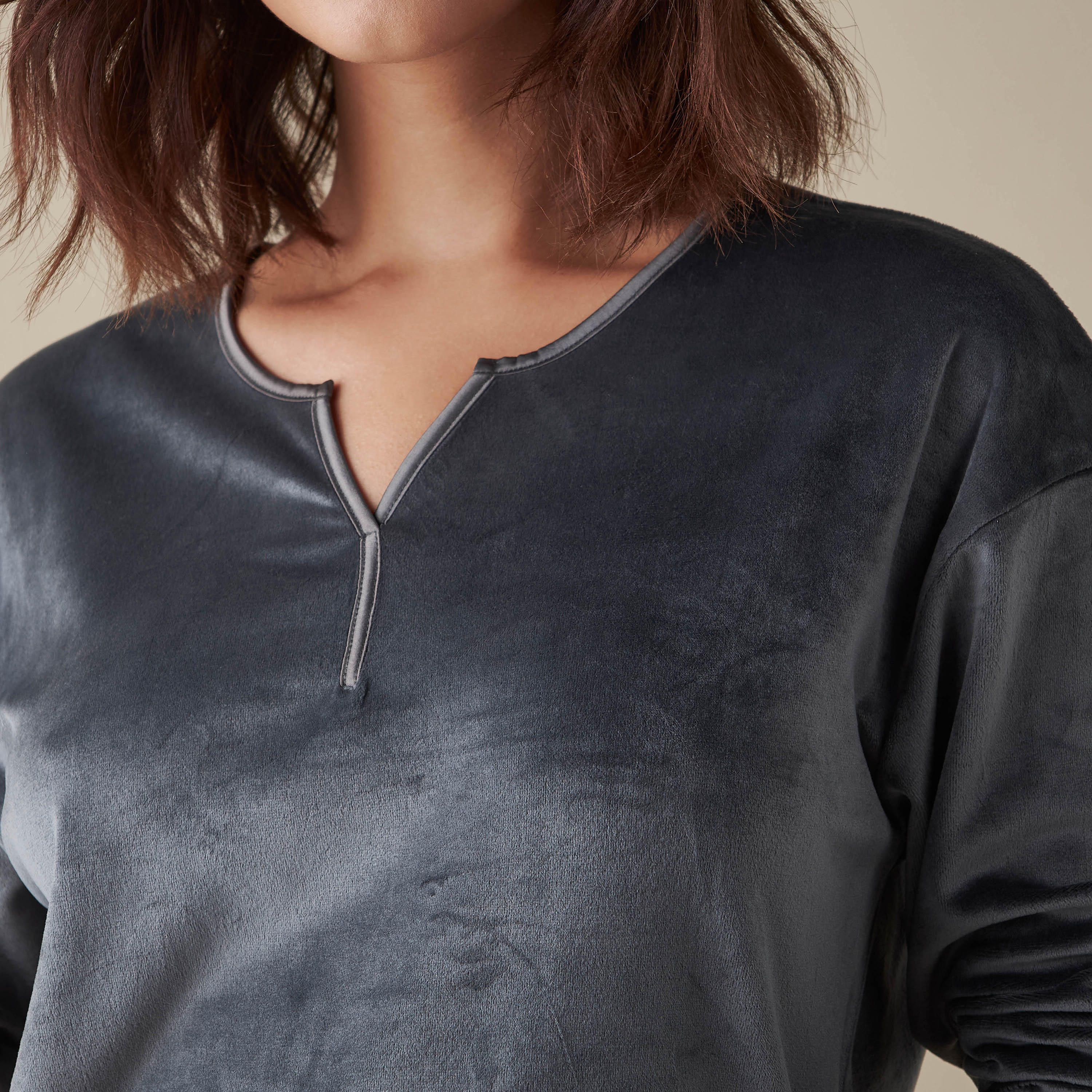 طقم بنطلون بيجاما وبلوزة سادة بأكمام طويلة-women-clothing-nightwear-pyjamas-longsets-image-5
