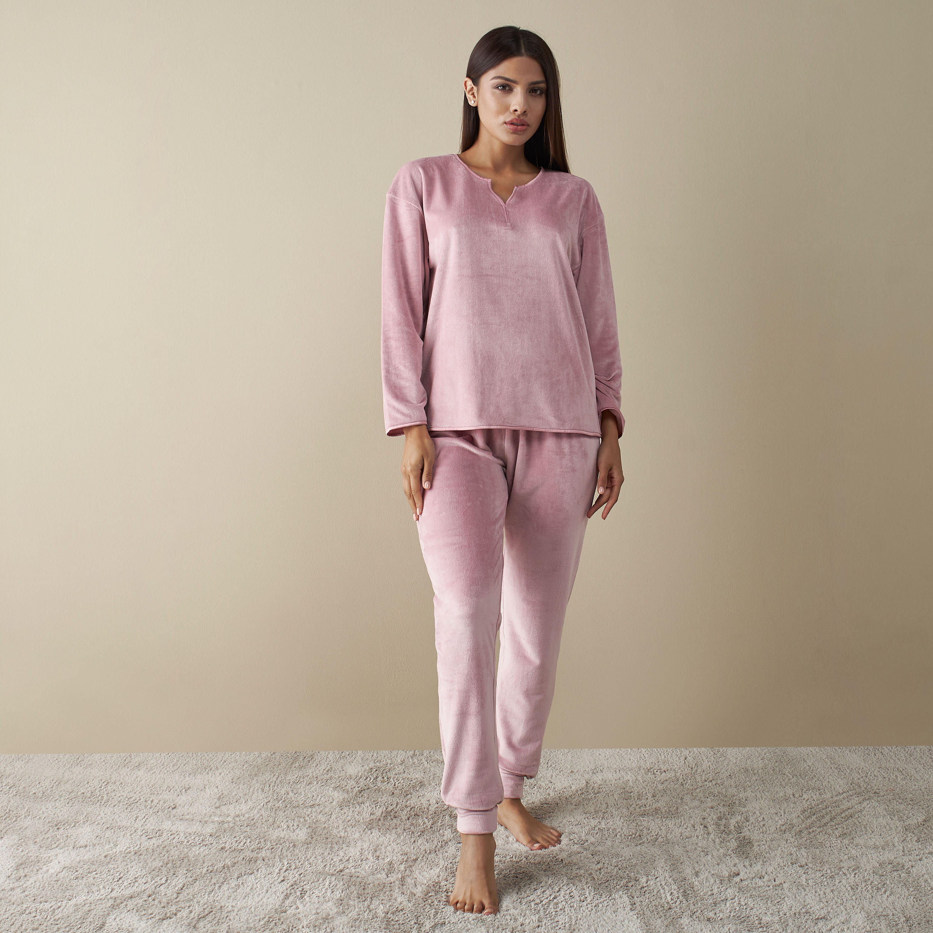 Solid Long Sleeves Top and Pyjama Set-women-clothing-nightwear-pyjamas-longsets-image-2