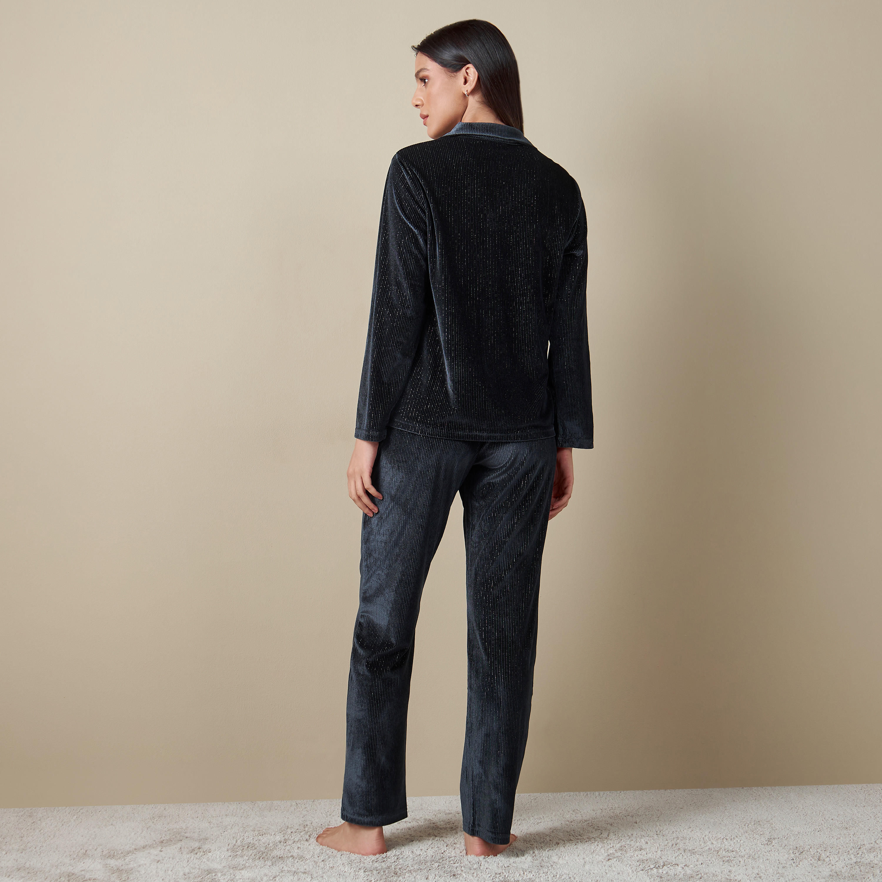 طقم بنطلون بيجاما وقميص بارز الملمس بأكمام طويلة-women-clothing-nightwear-pyjamas-longsets-image-3