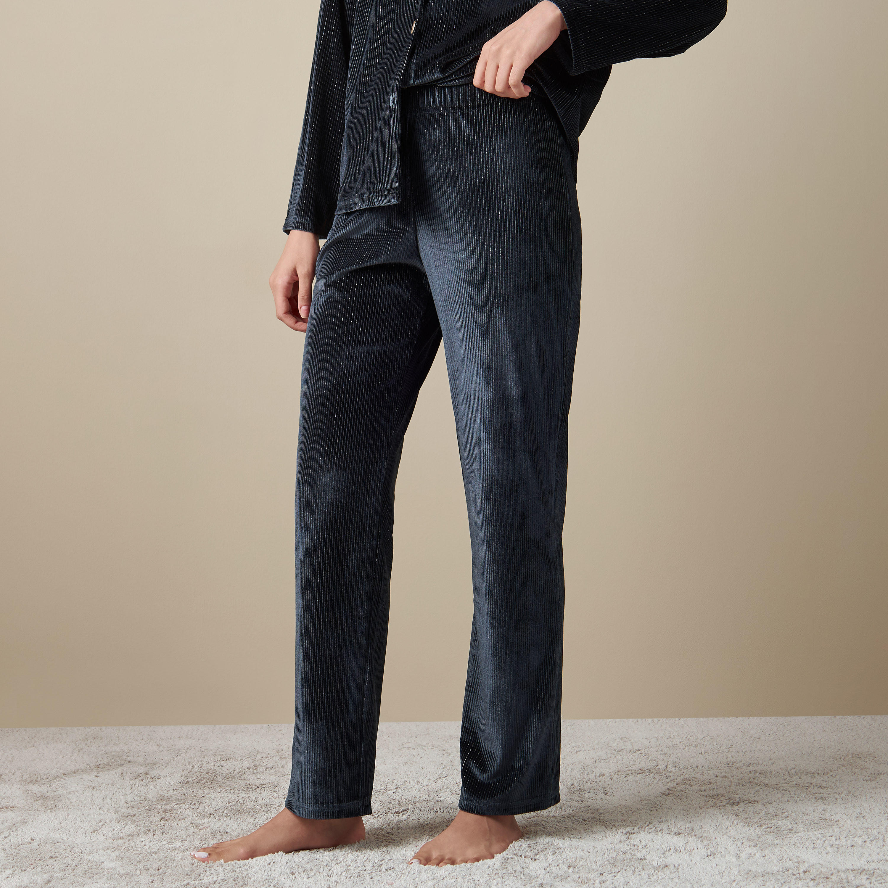 طقم بنطلون بيجاما وقميص بارز الملمس بأكمام طويلة-women-clothing-nightwear-pyjamas-longsets-image-5