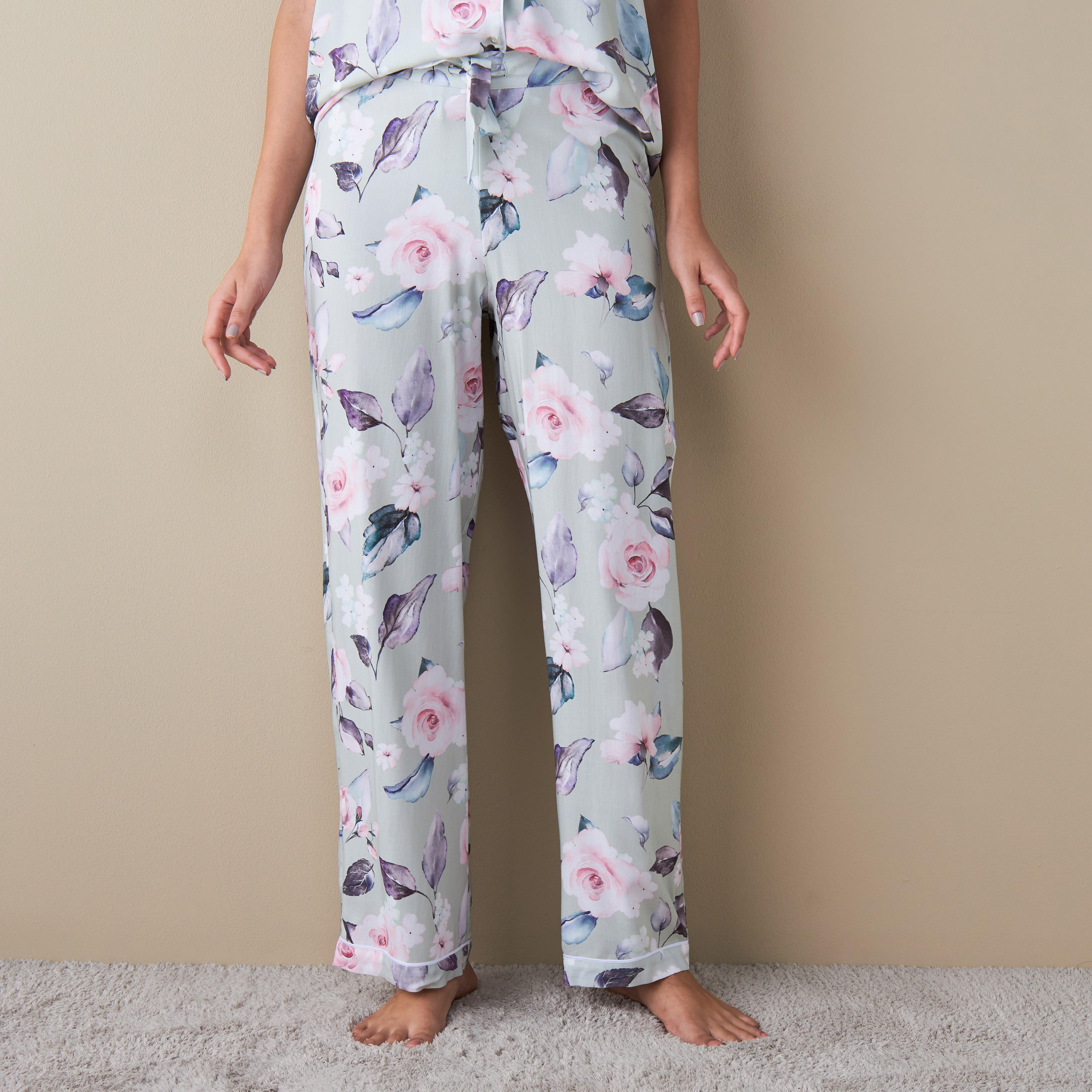 طقم بنطلون بيجاما وقميص بطبعات أزهار-women-clothing-nightwear-pyjamas-longsets-image-4
