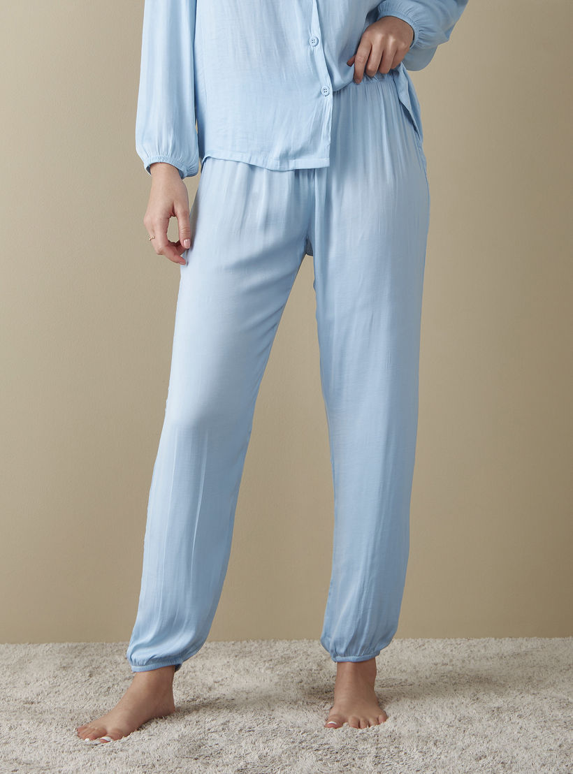 طقم بنطلون بيجاما وبلوزة سادة بياقة V-women-clothing-nightwear-pyjamas-longsets-image-2