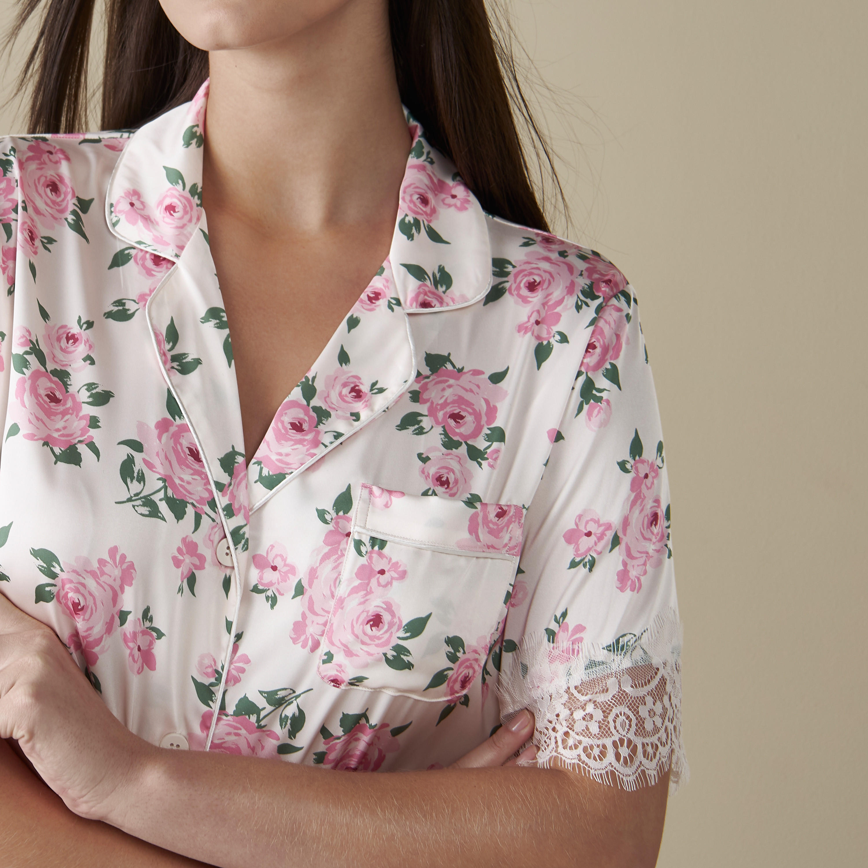 طقم شورت وقميص بطبعات أزهار-women-clothing-nightwear-pyjamas-shortsets-image-5