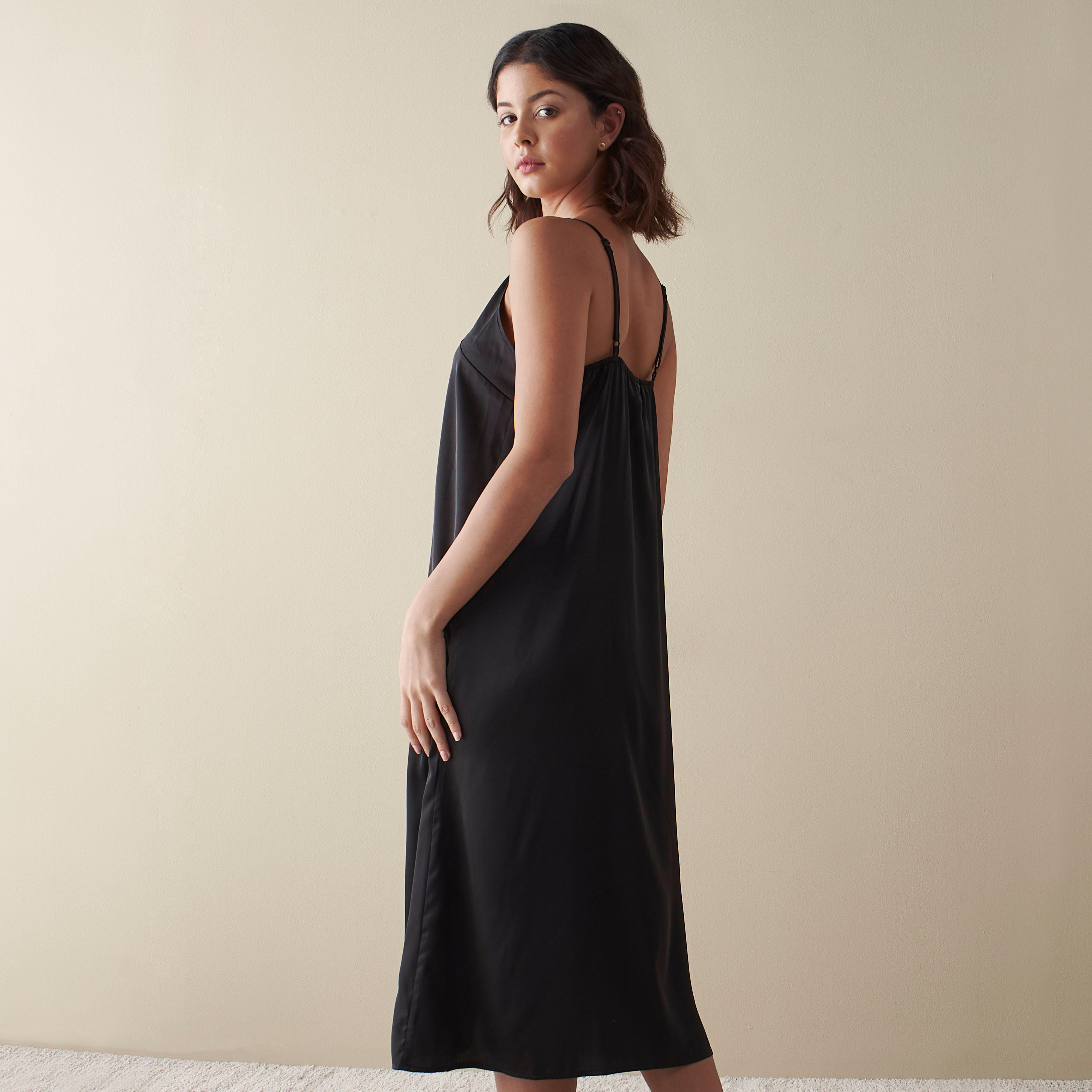 Solid Slip Dress with Adjustable Straps-women-clothing-nightwear-nighties-image-2