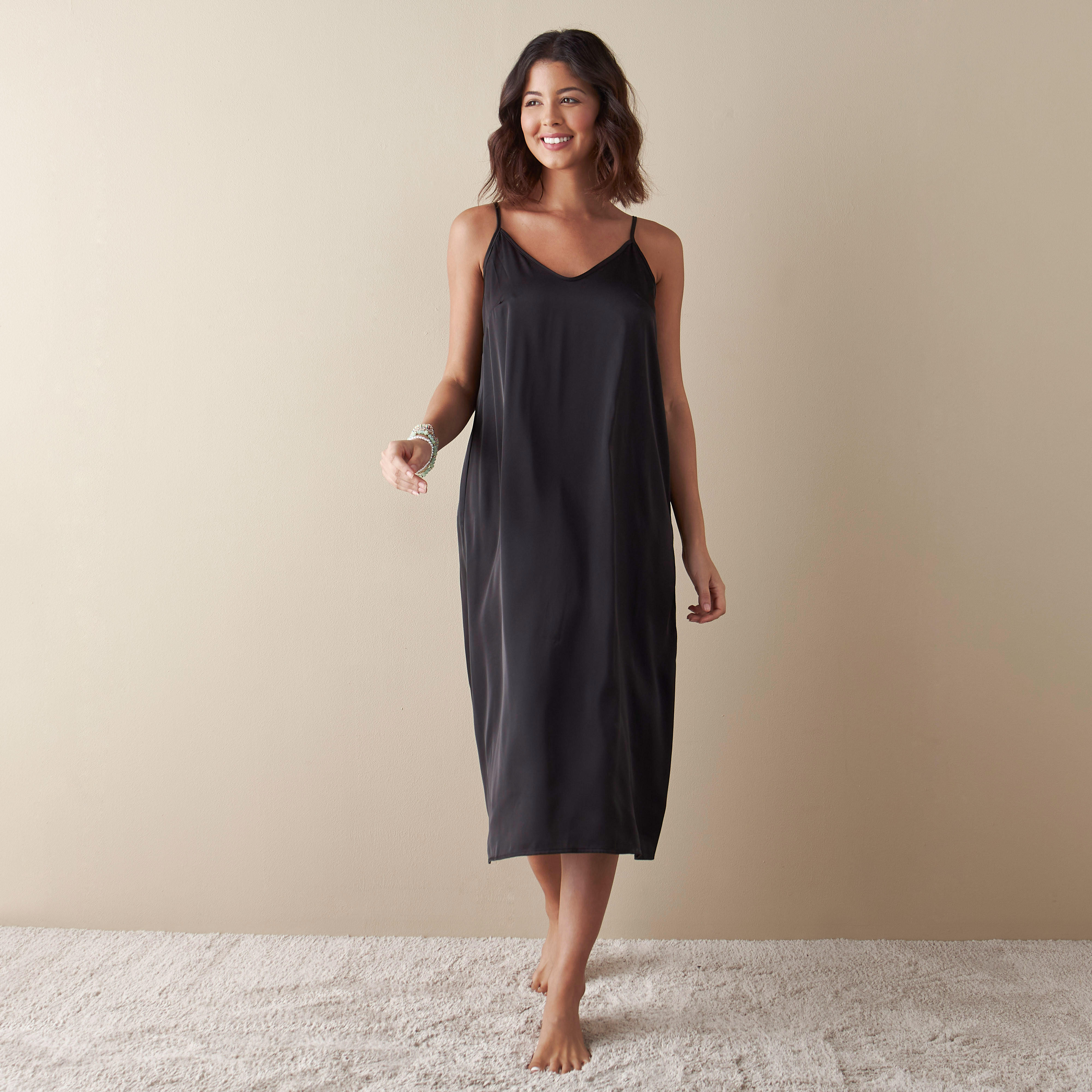 Solid Slip Dress with Adjustable Straps-women-clothing-nightwear-nighties-image-3