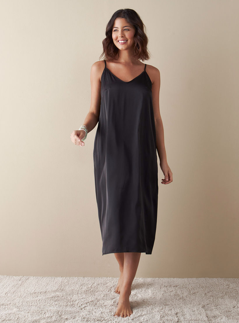Solid Slip Dress with Adjustable Straps-women-clothing-nightwear-nighties-image-3