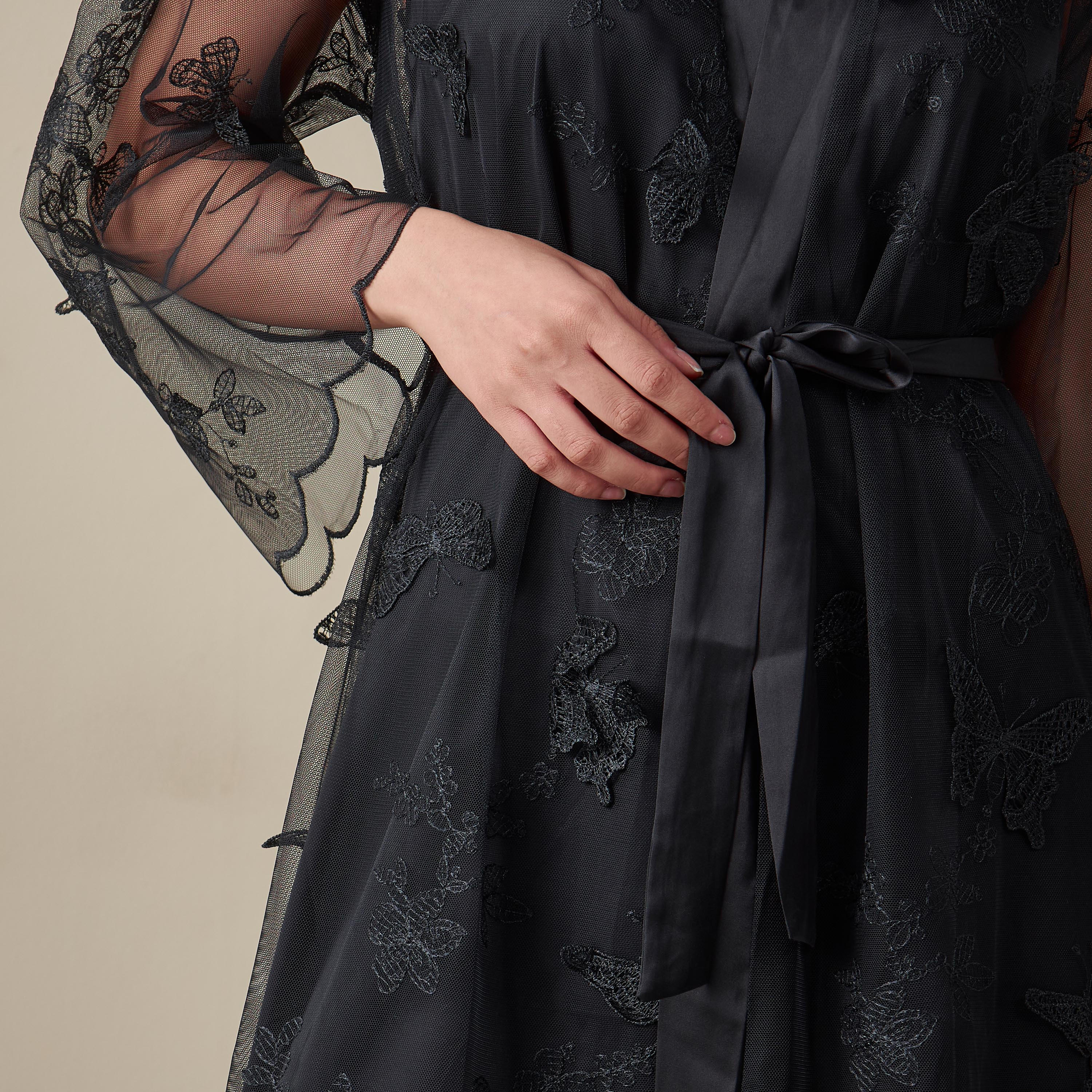 Lace Detail Robe with Tie-Up Belt-women-clothing-nightwear-robes-image-4