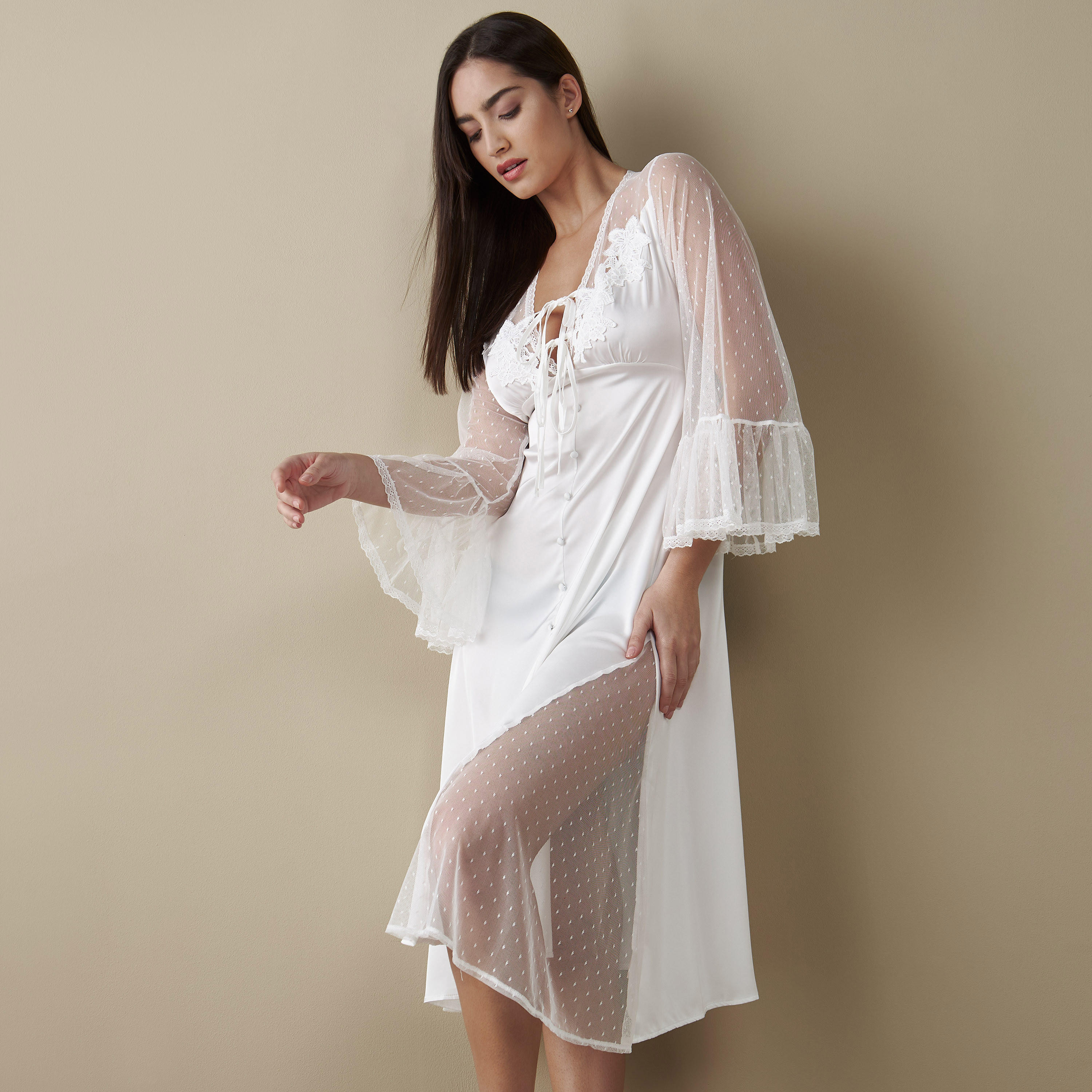 فستان بتفاصيل ترتر ودانتيل وأربطة-women-clothing-nightwear-nighties-image-1