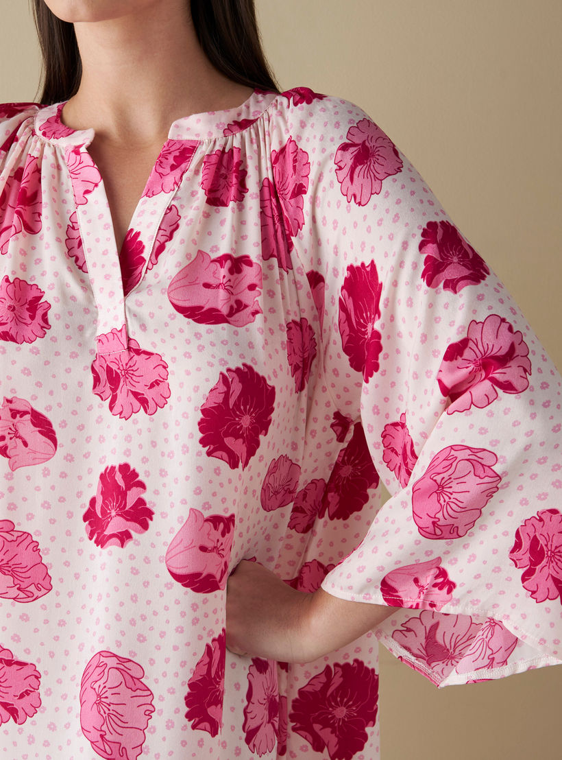 قميص نوم مزين بطبعات زهور وأكمام طويلة وفتحات-women-clothing-nightwear-nighties-image-4