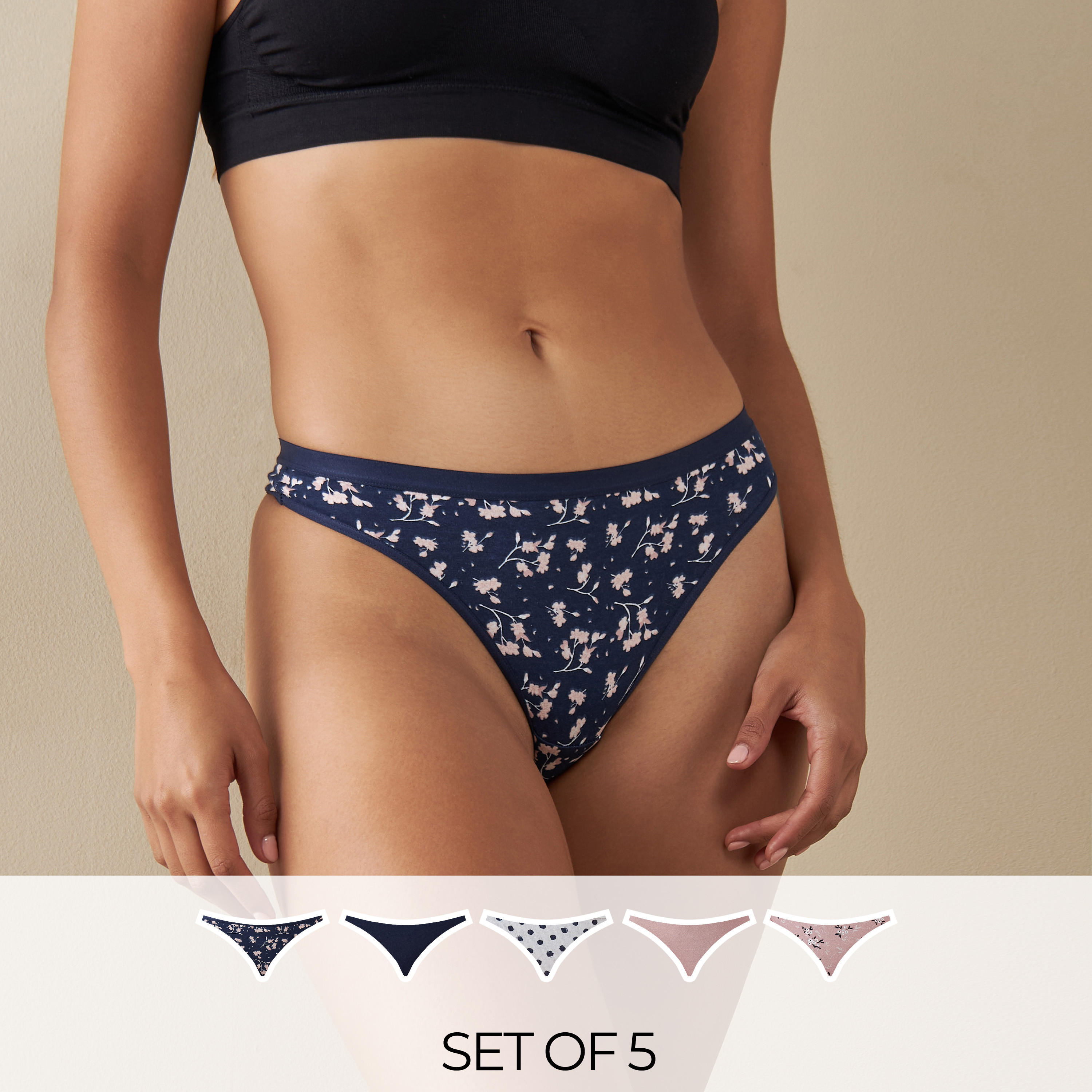 Pack of 5 - Assorted Thongs-women-clothing-lingerie-panties-image-1