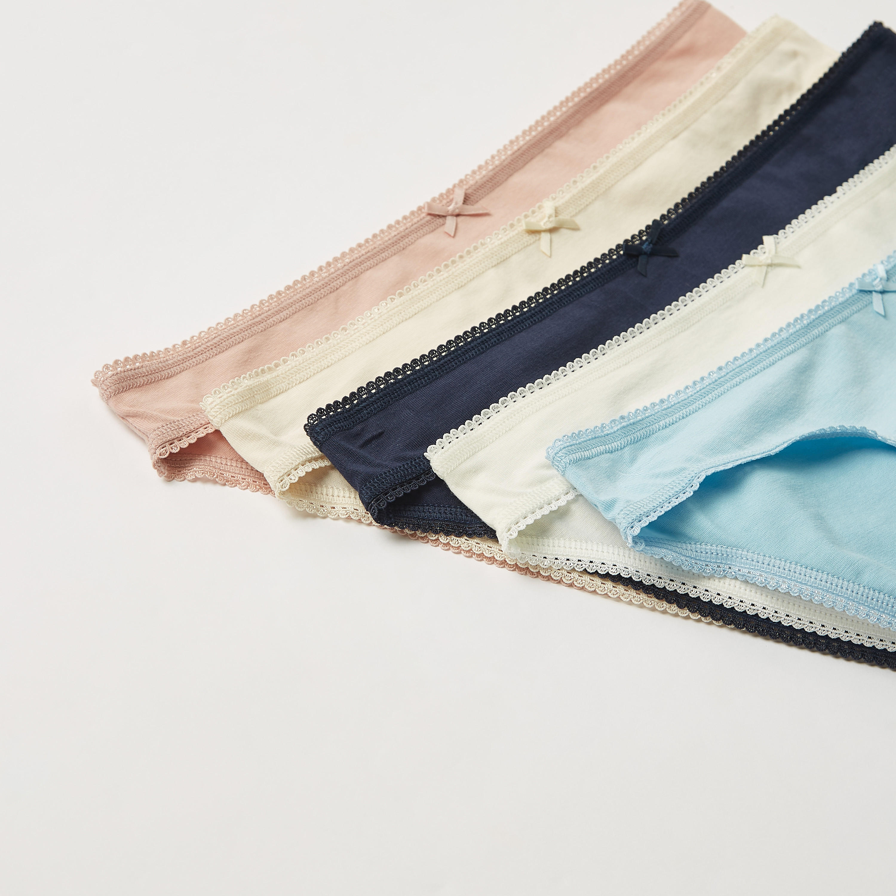 طقم سراويل داخلية بكيني سادة بزينة فيونكة - طقم من 5-women-clothing-lingerie-panties-image-9