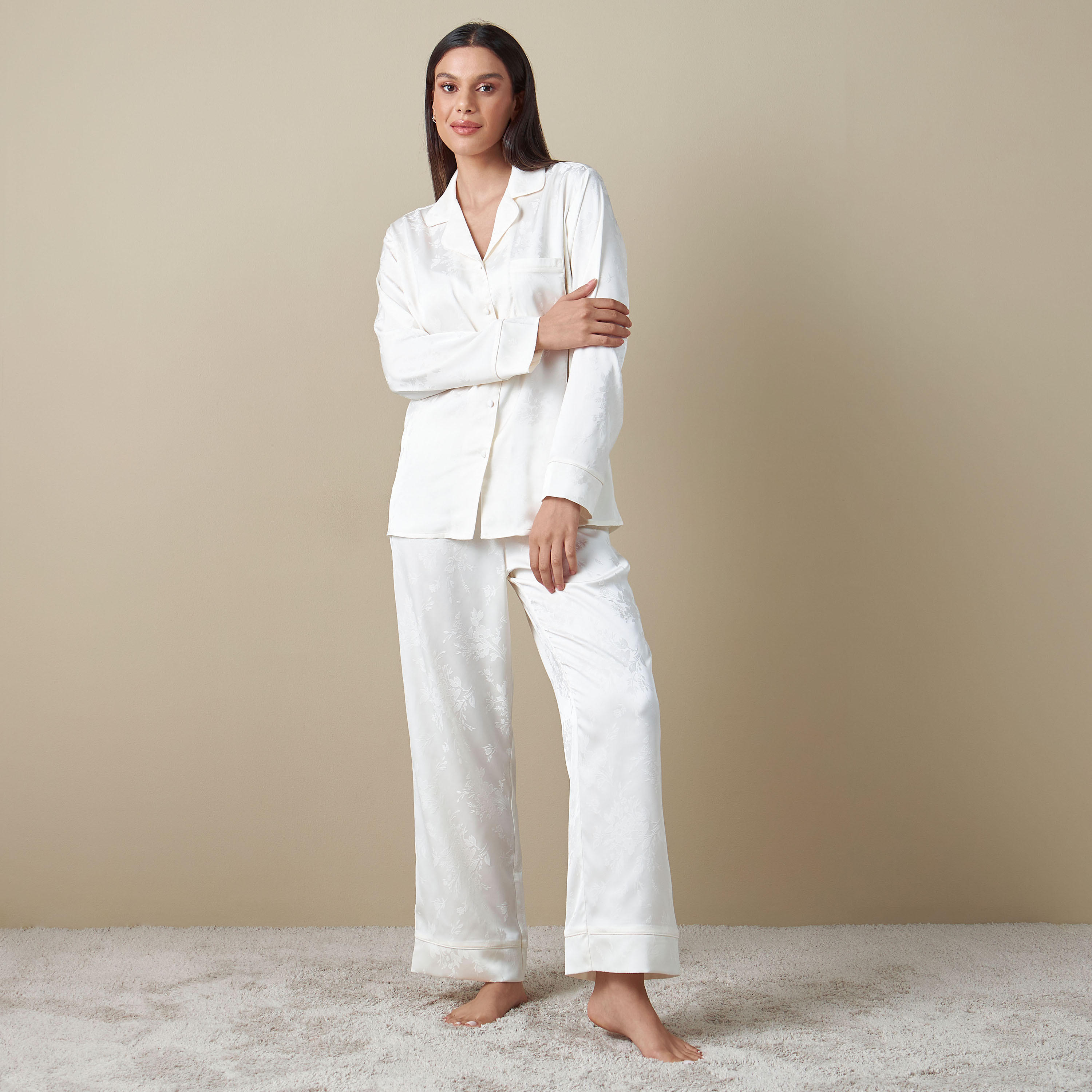 Floral Textured Shirt and Pyjama Set-women-clothing-nightwear-pyjamas-longsets-image-1