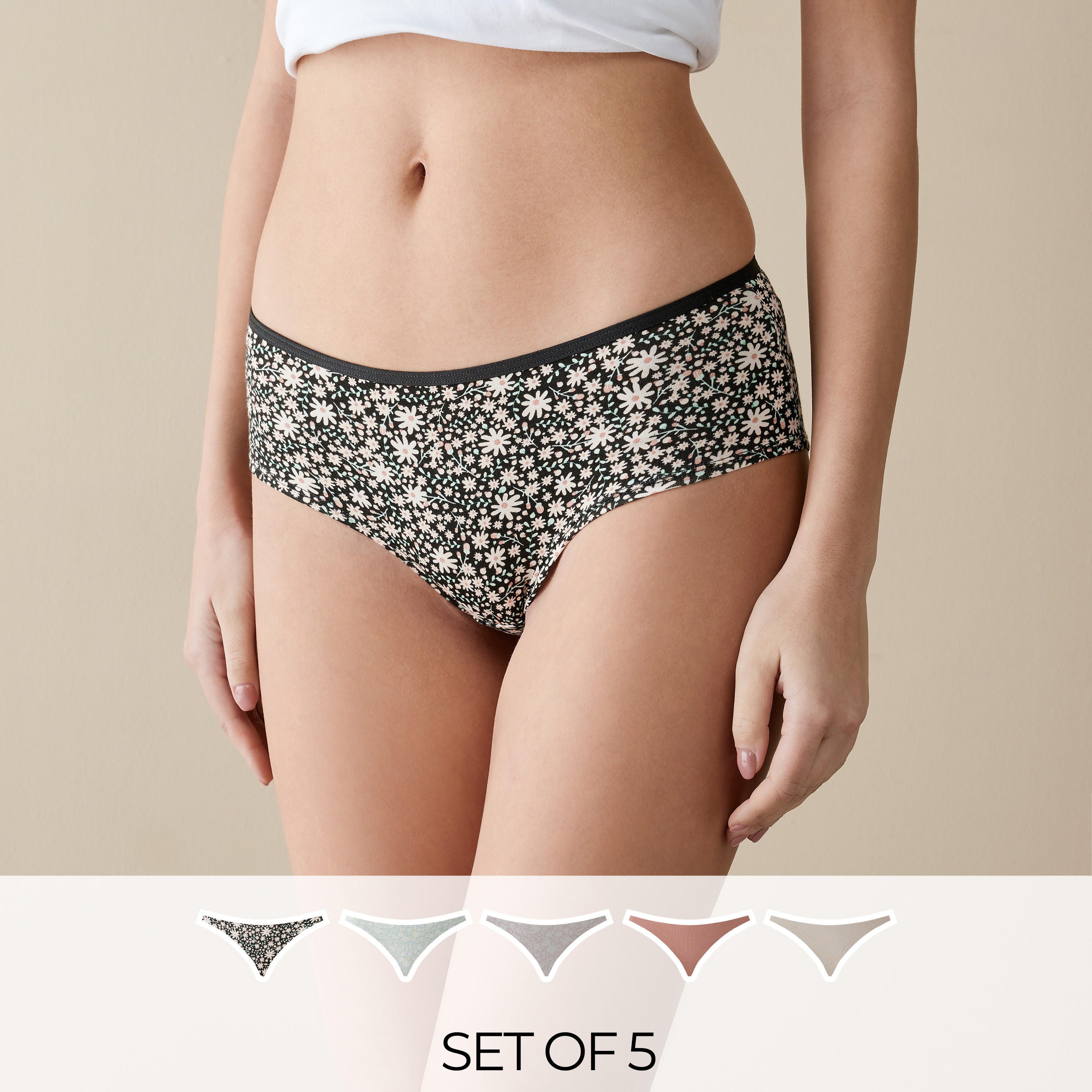 سراويل هيبستر داخلية متنوعة - طقم من 5 قطع-women-clothing-lingerie-panties-image-1