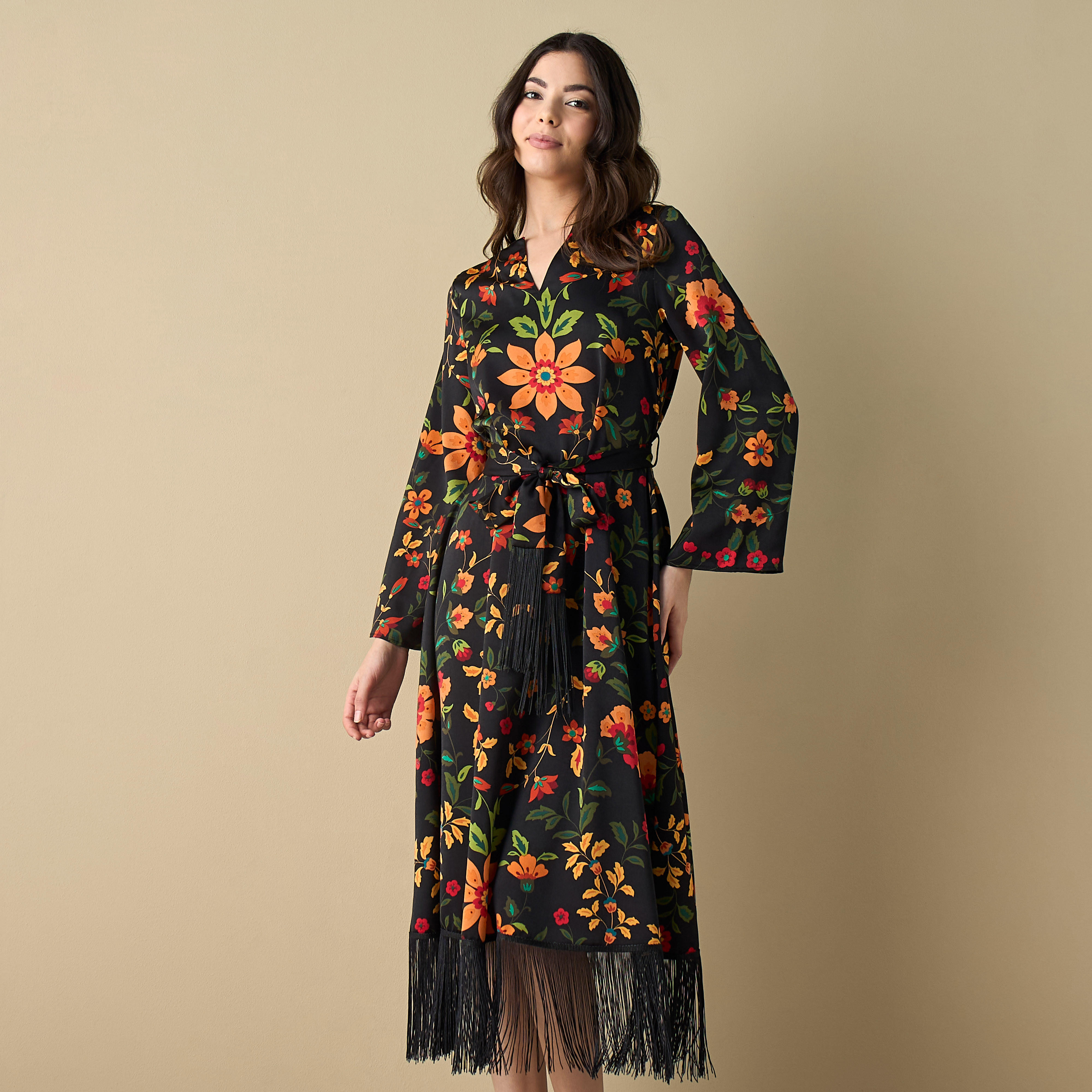 قميص نوم بطبعات وحزام رباط وشراشيب-women-clothing-nightwear-nighties-image-1