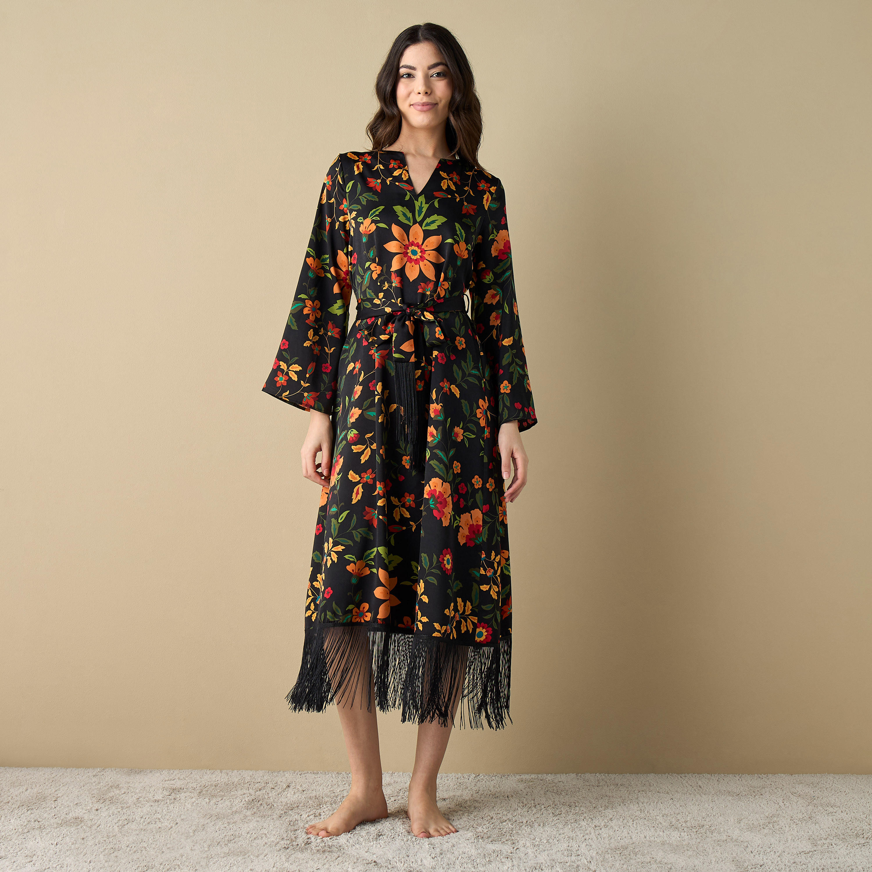 قميص نوم بطبعات وحزام رباط وشراشيب-women-clothing-nightwear-nighties-image-2