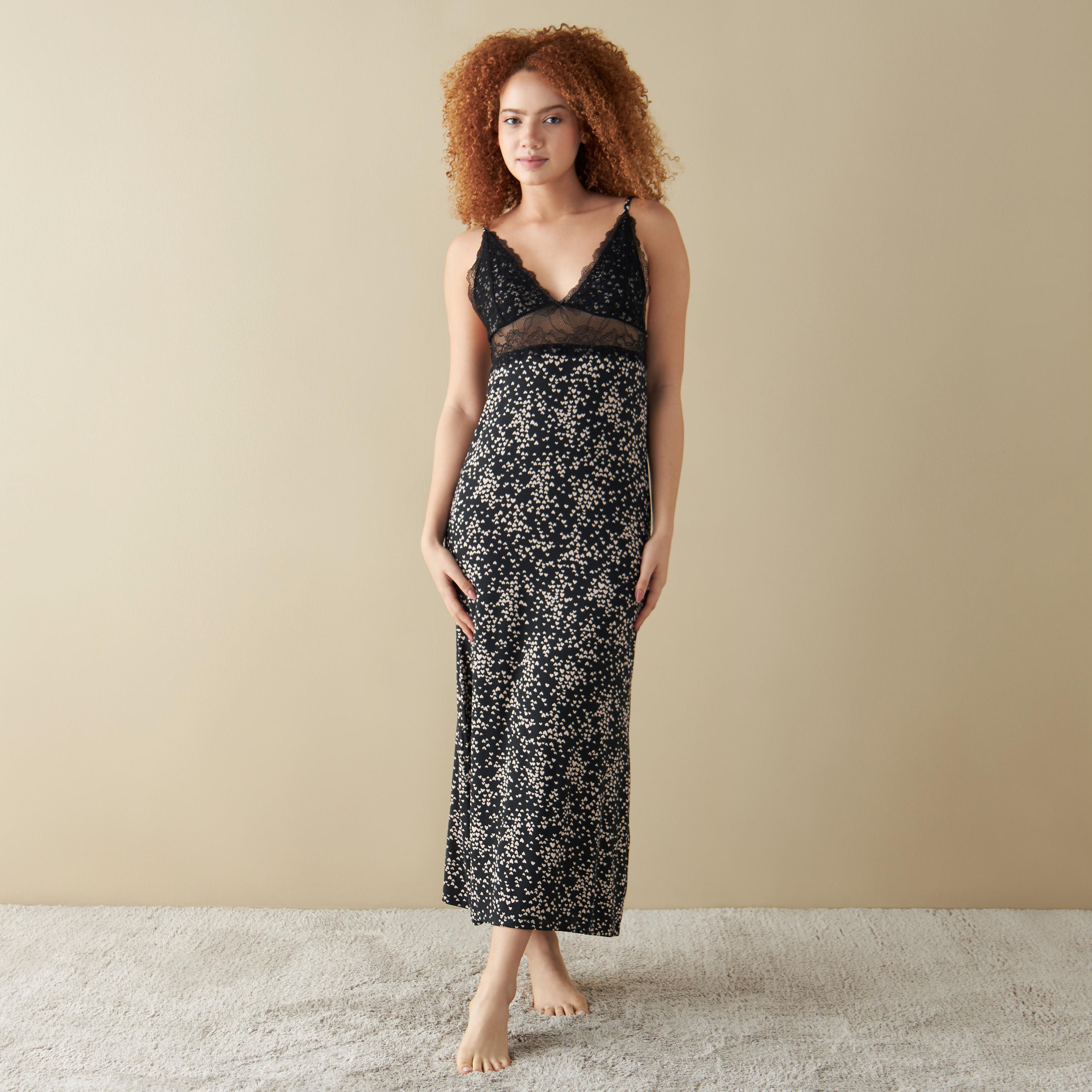 All-Over Heart Print Night Gown with Lace Detail-women-clothing-nightwear-nighties-image-1