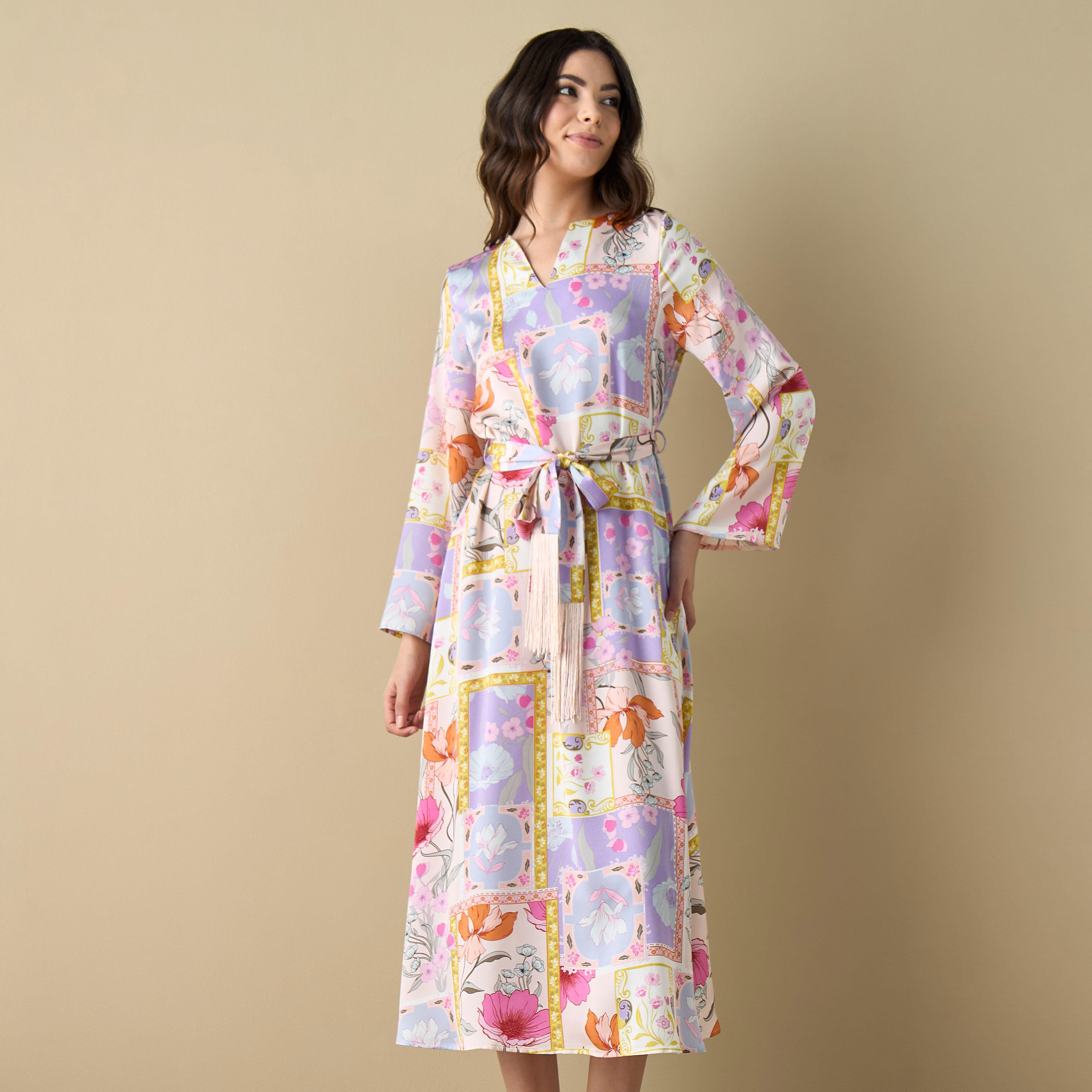 قميص نوم بطبعات وحزام رباط وشراشيب-women-clothing-nightwear-nighties-image-6