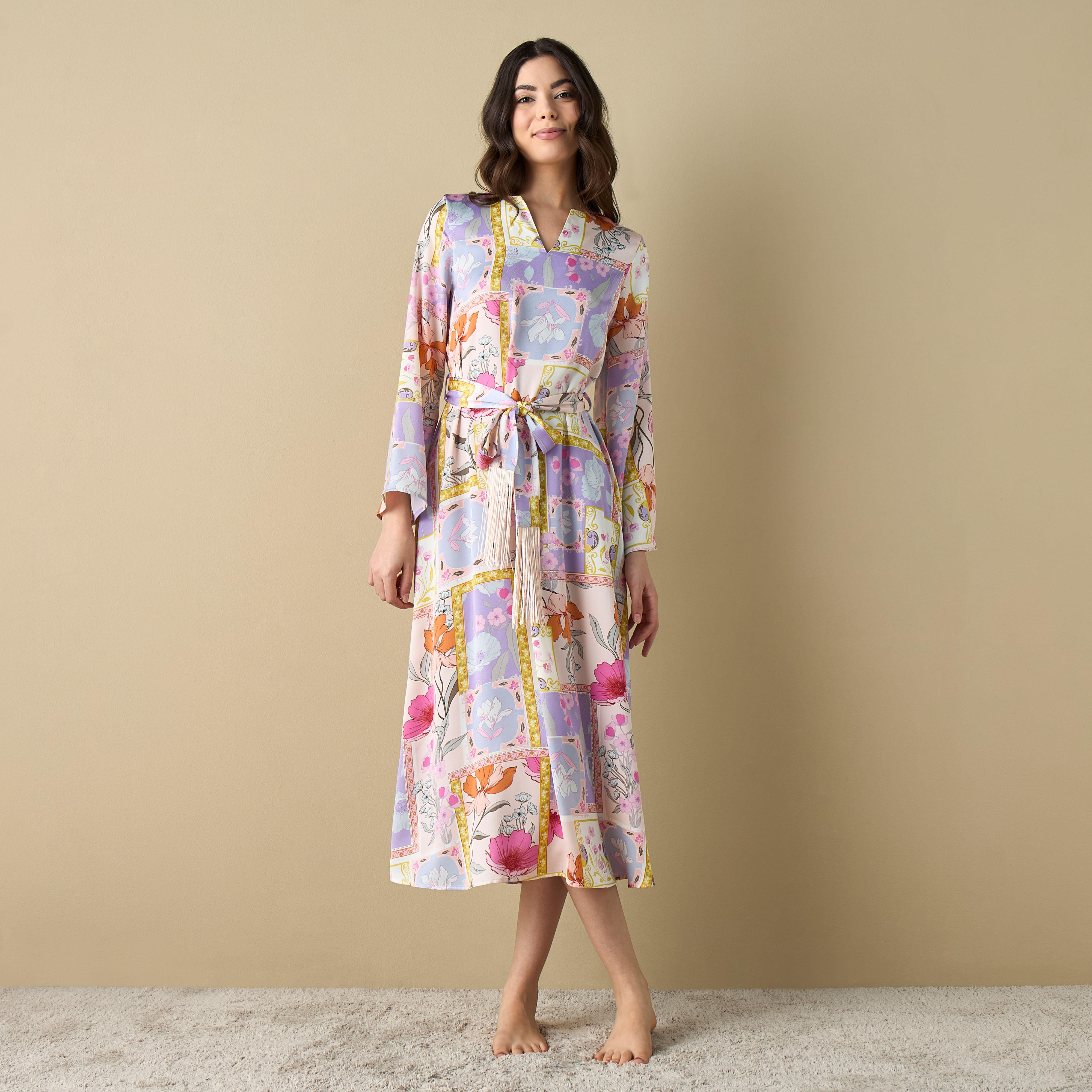 قميص نوم بطبعات وحزام رباط وشراشيب-women-clothing-nightwear-nighties-image-7