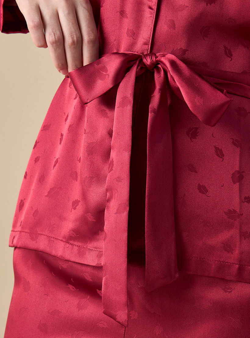 قميص بتزيينات أوراق شجر وبنطلون بيجاما بحزام رباط-women-clothing-nightwear-pyjamas-longsets-image-5