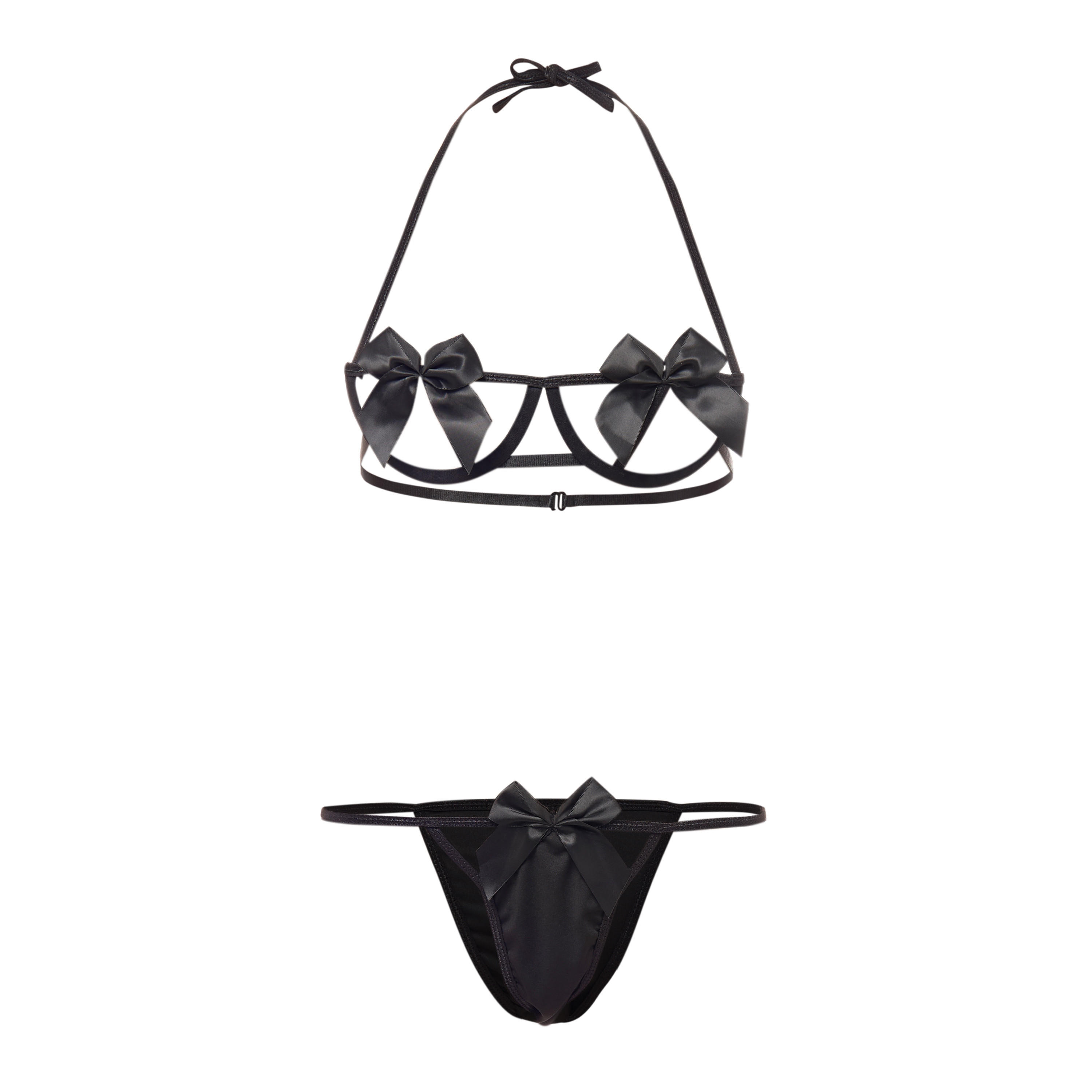 طقم ثونج وصدرية هالتر بتزيينات فيونكة-women-clothing-lingerie-lingeriesets-image-8