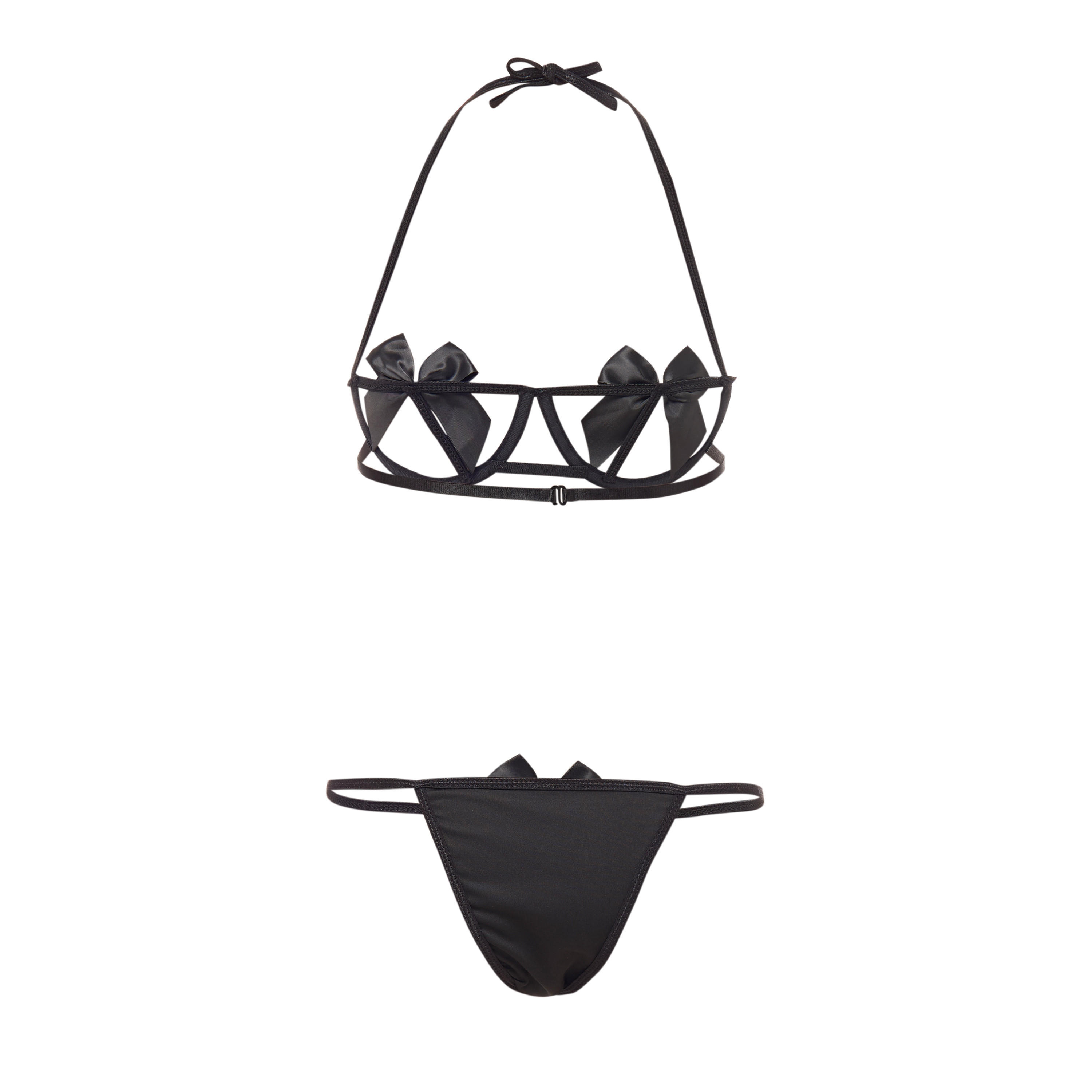 طقم ثونج وصدرية هالتر بتزيينات فيونكة-women-clothing-lingerie-lingeriesets-image-7