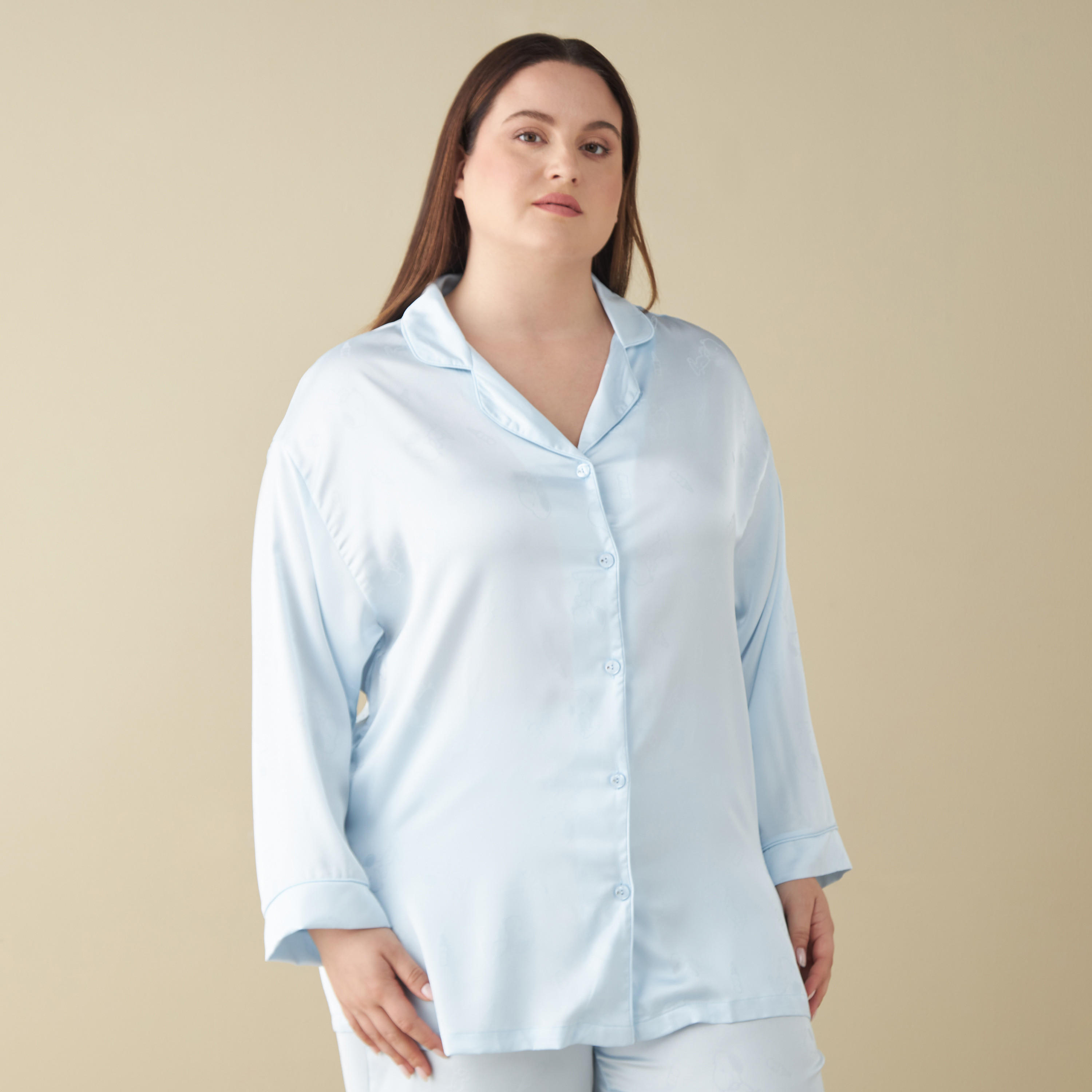 طقم بنطلون بيجاما وقميص مقاس كبير بطبعات-women-clothing-nightwear-pyjamas-longsets-image-2