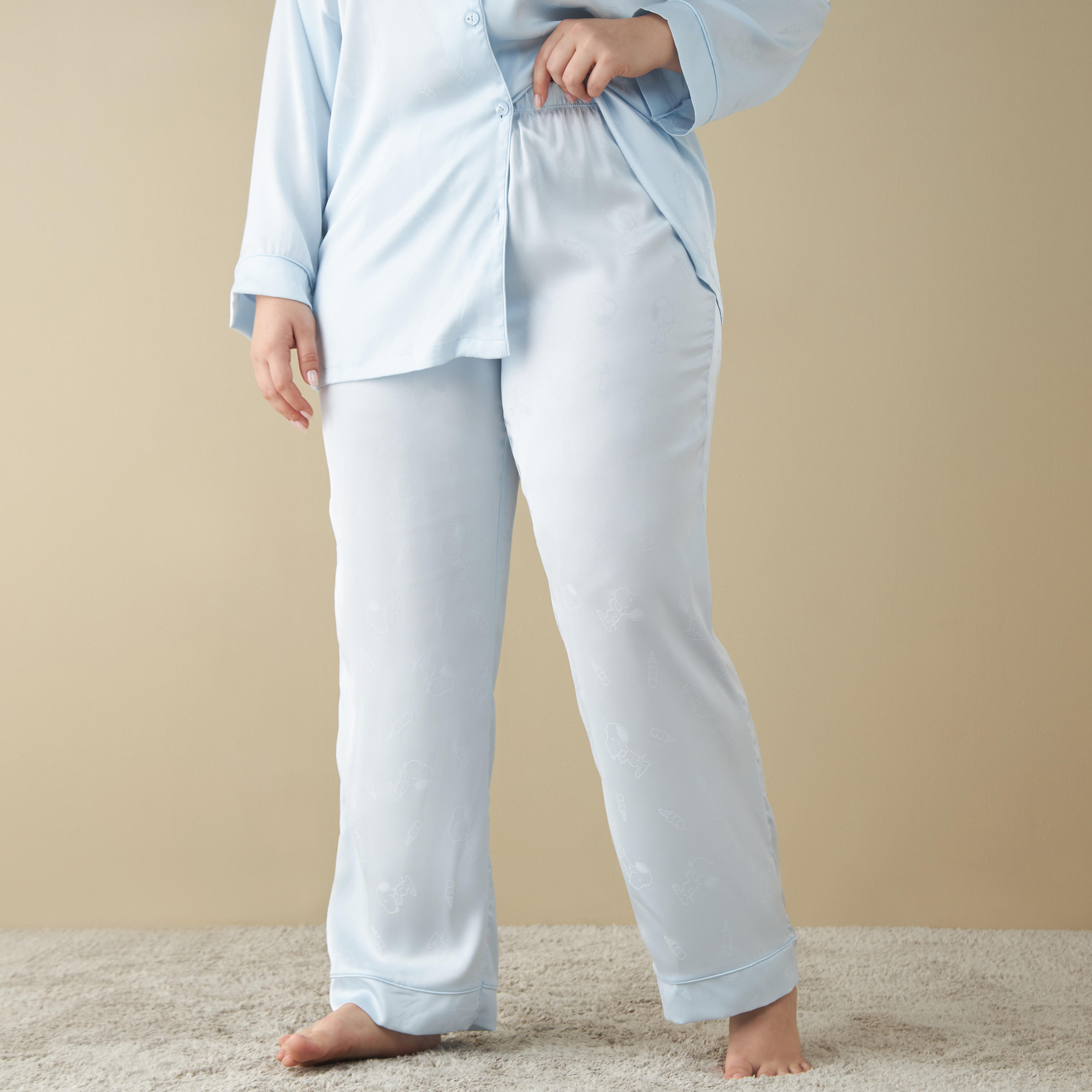 طقم بنطلون بيجاما وقميص مقاس كبير بطبعات-women-clothing-nightwear-pyjamas-longsets-image-3