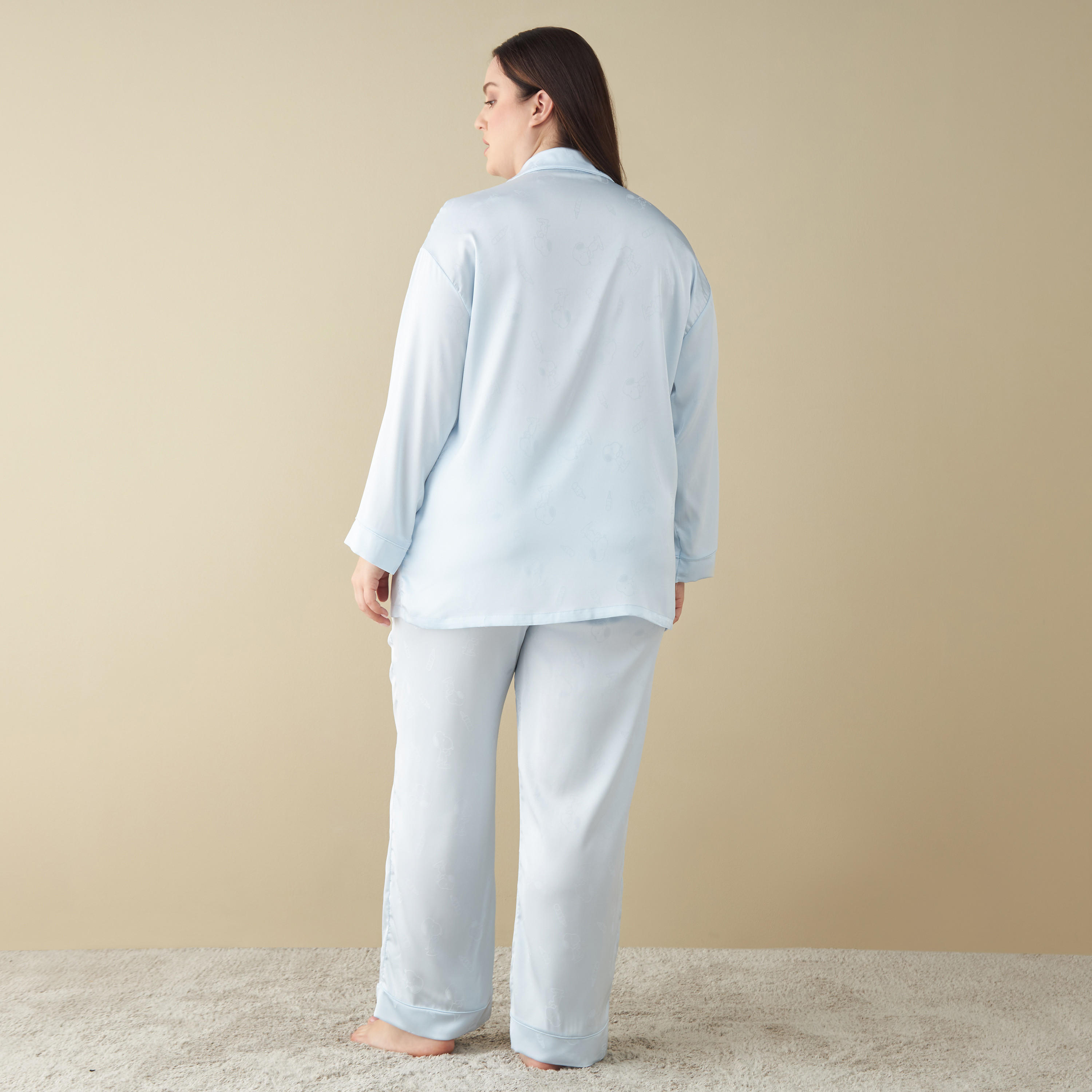 طقم بنطلون بيجاما وقميص مقاس كبير بطبعات-women-clothing-nightwear-pyjamas-longsets-image-4