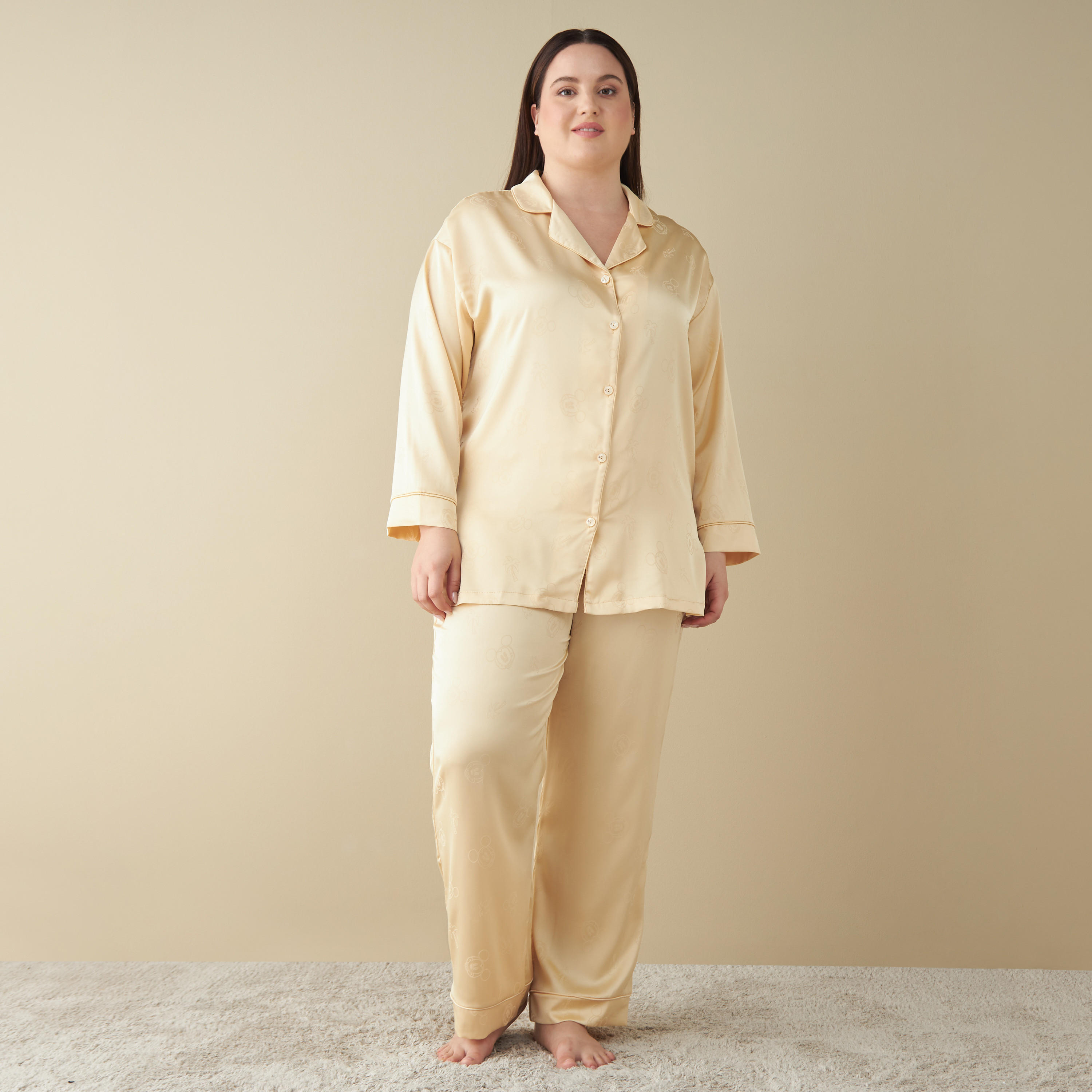 طقم بنطلون بيجاما وقميص بطبعات ميكي ماوس-women-clothing-nightwear-pyjamas-longsets-image-1