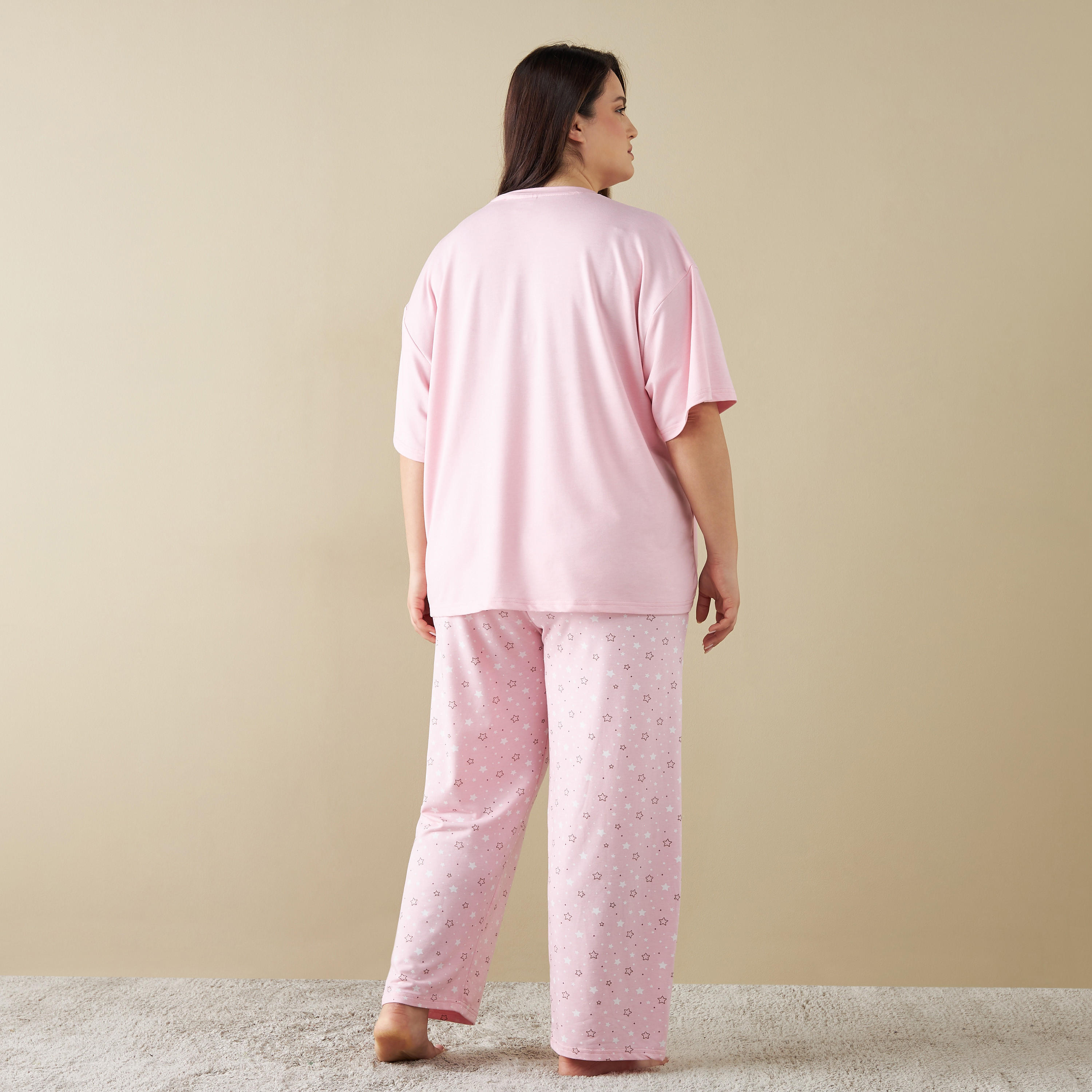 طقم بيجاما وتيشيرت بطبعات قطة ماري مقاس كبير-women-clothing-nightwear-pyjamas-longsets-image-4