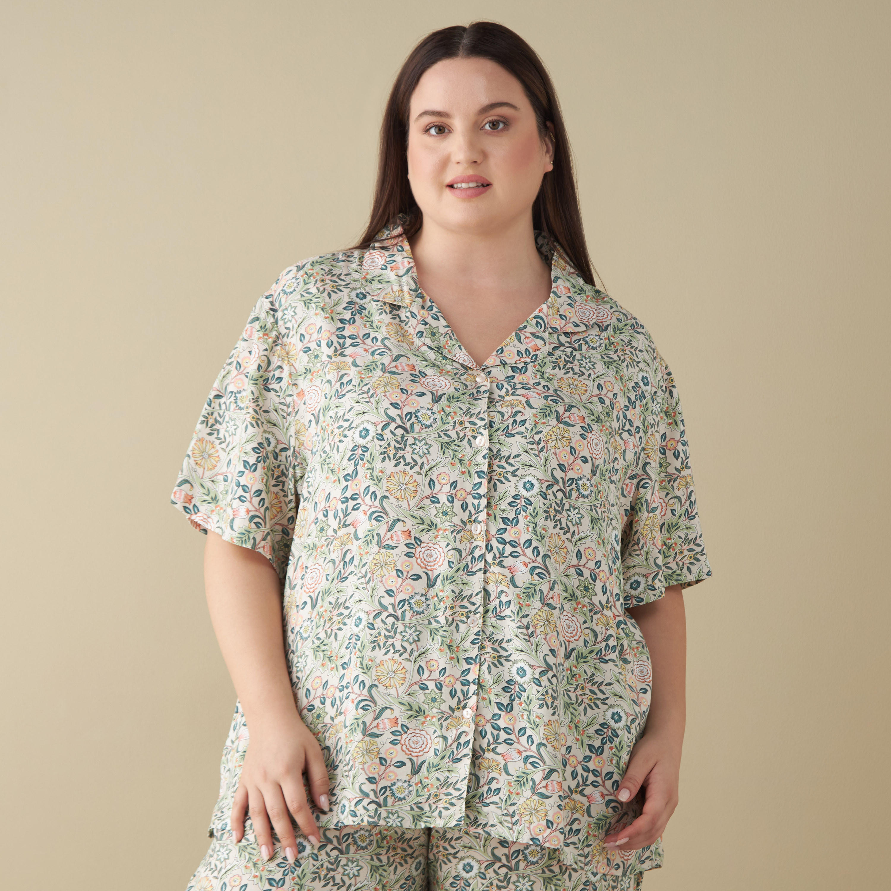 بنطلون بيجاما وقميص بطبعات زهرية ومقاس كبير مع قناع للعين-women-clothing-nightwear-pyjamas-longsets-image-2