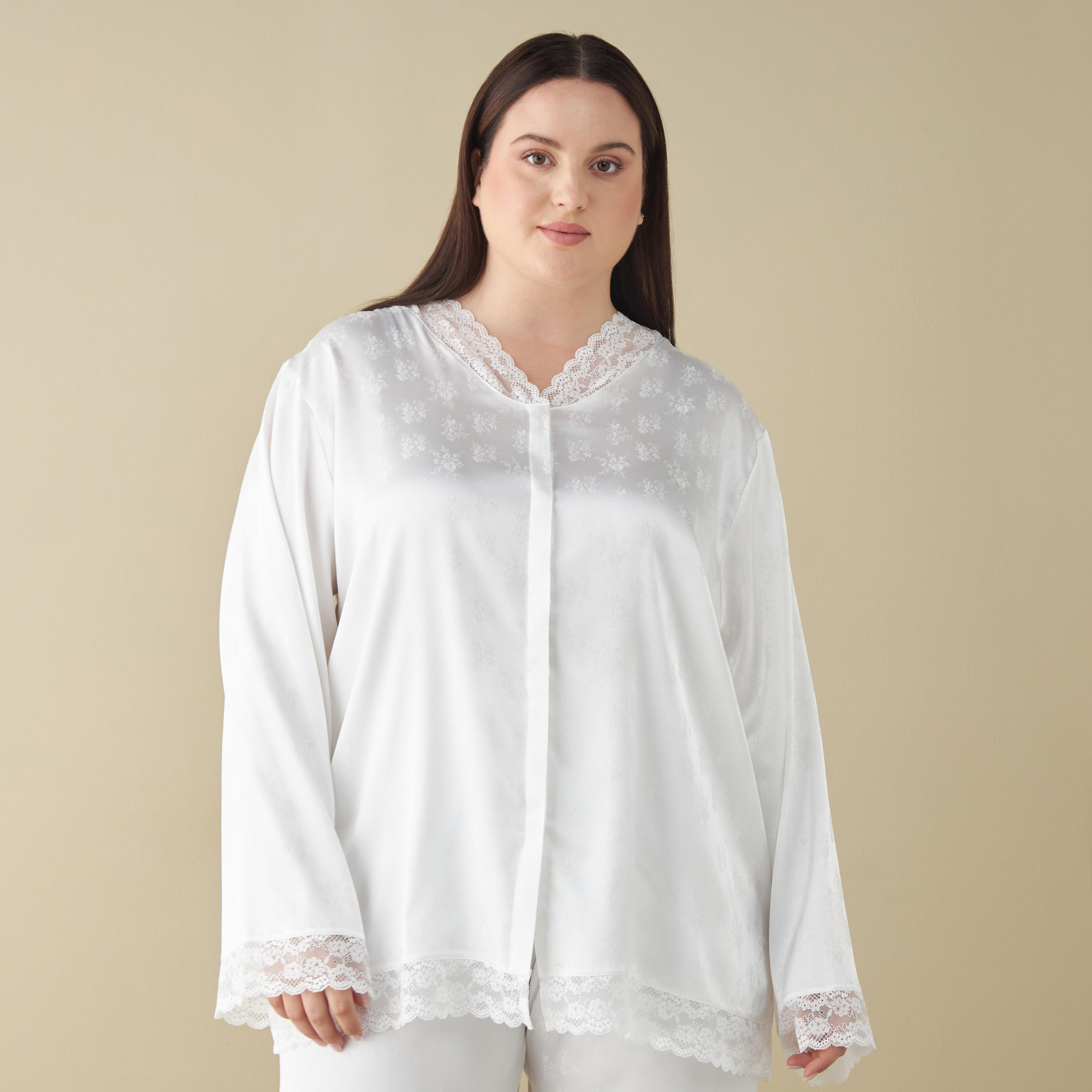 Plus Size Textured Shirt and Pyjama Set-women-clothing-nightwear-pyjamas-longsets-image-2