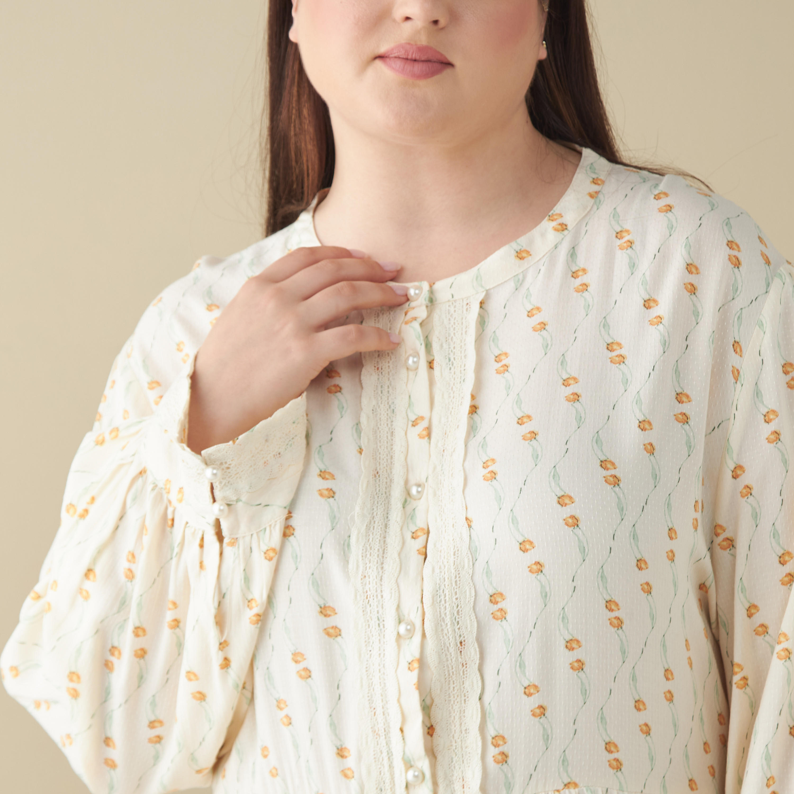 ثوب نوم بأكمام طويلة وطبعات وياقة مستديرة-women-clothing-nightwear-nighties-image-4