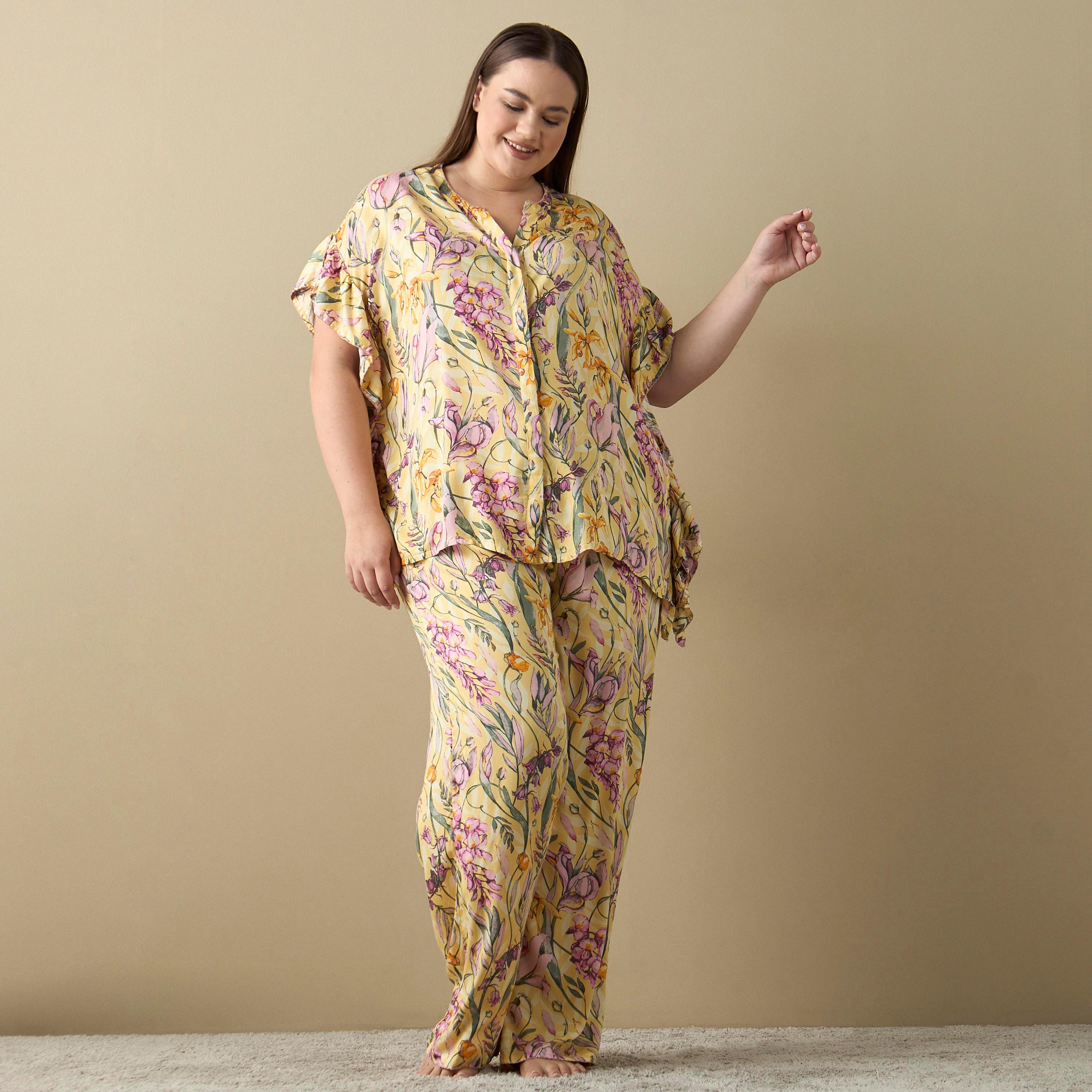 Plus Size All-Over Floral Print Kaftan Top and Pyjama Set-women-clothing-nightwear-pyjamas-longsets-image-1
