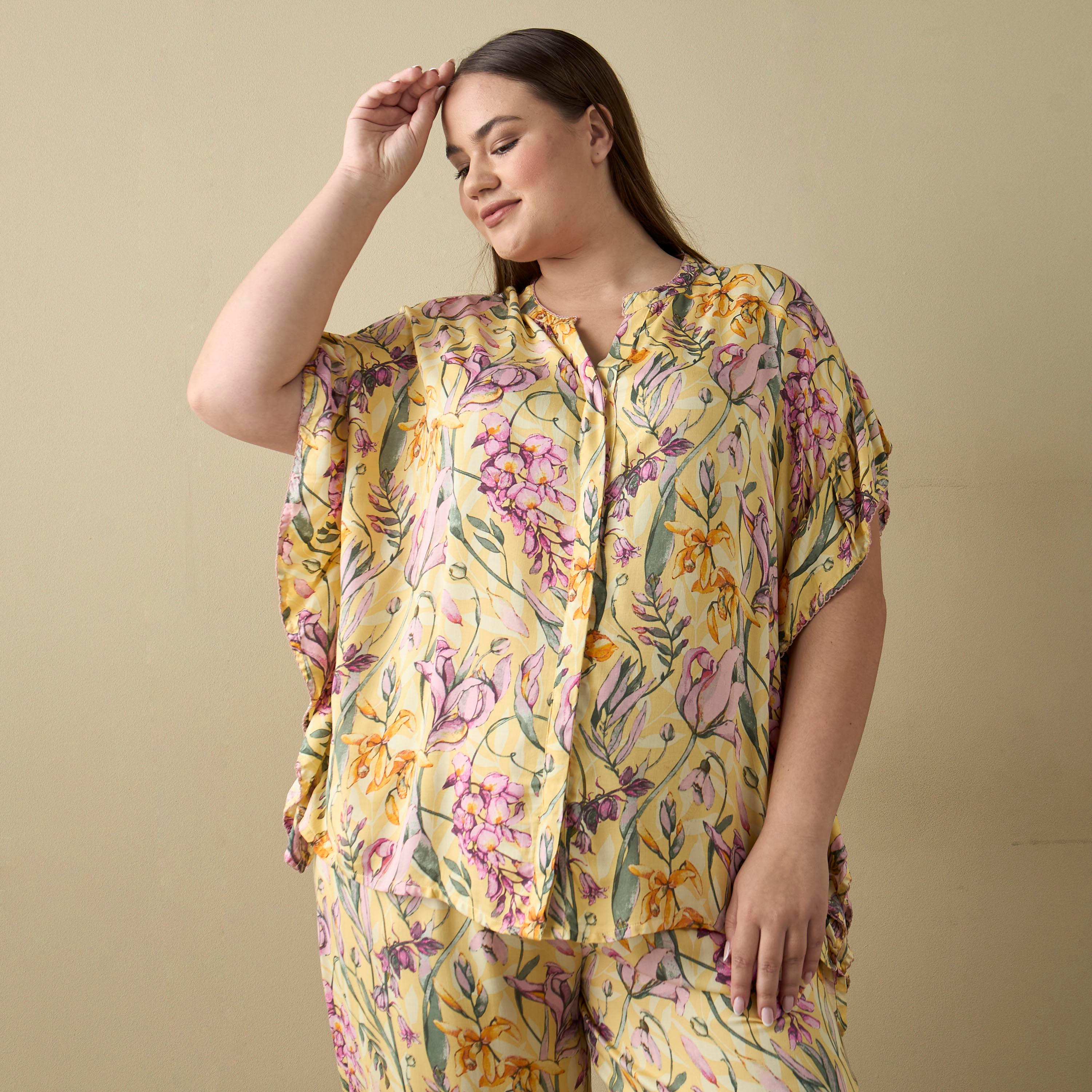Plus Size All-Over Floral Print Kaftan Top and Pyjama Set-women-clothing-nightwear-pyjamas-longsets-image-2
