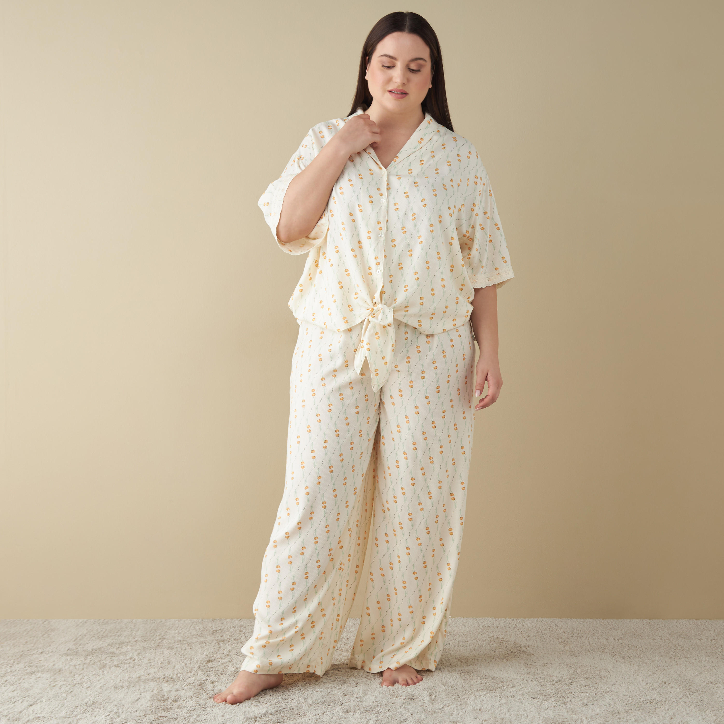 طقم بنطلون بيجاما وقميص بطبعات وأربطة مقاس كبير-women-clothing-nightwear-pyjamas-longsets-image-5