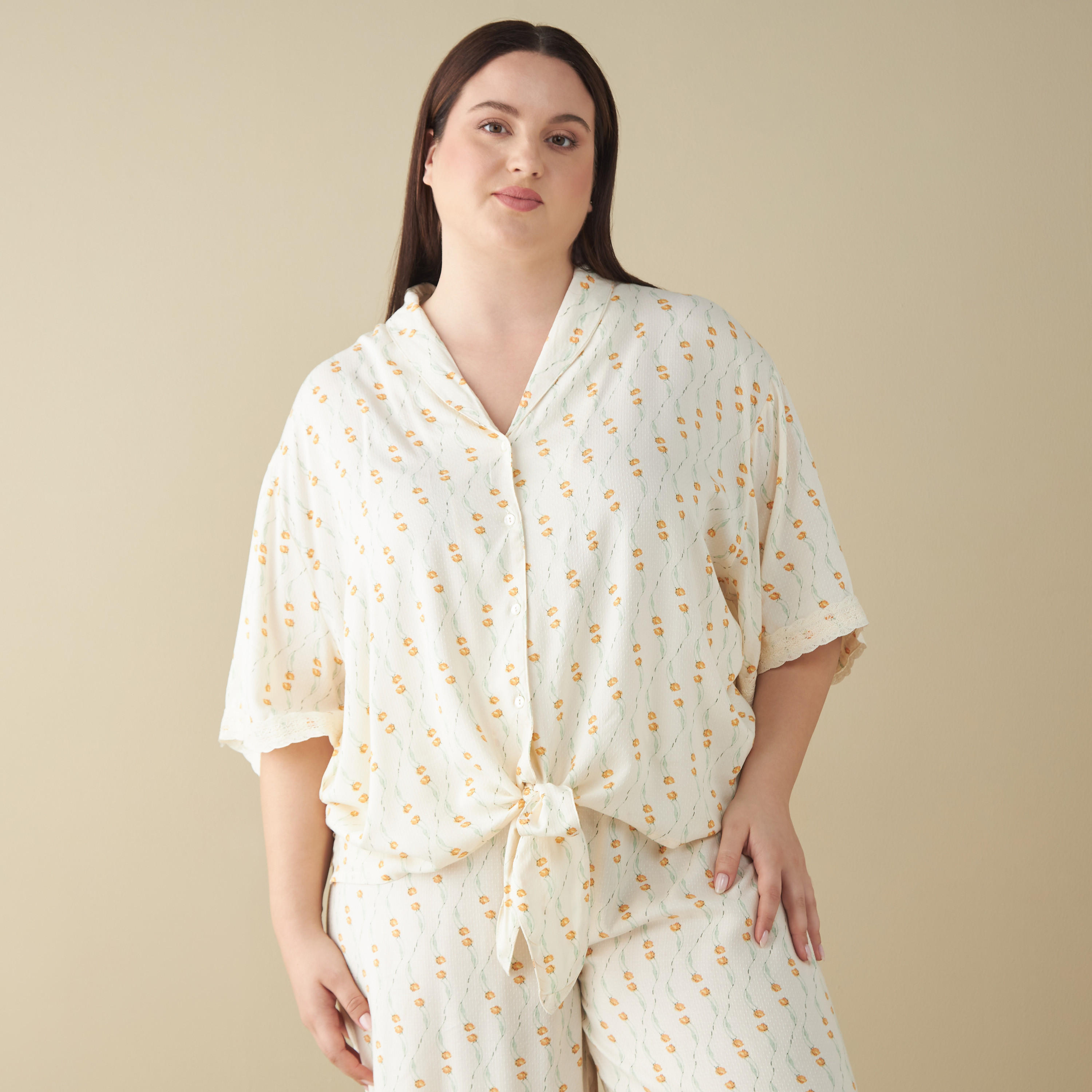 طقم بنطلون بيجاما وقميص بطبعات وأربطة مقاس كبير-women-clothing-nightwear-pyjamas-longsets-image-4