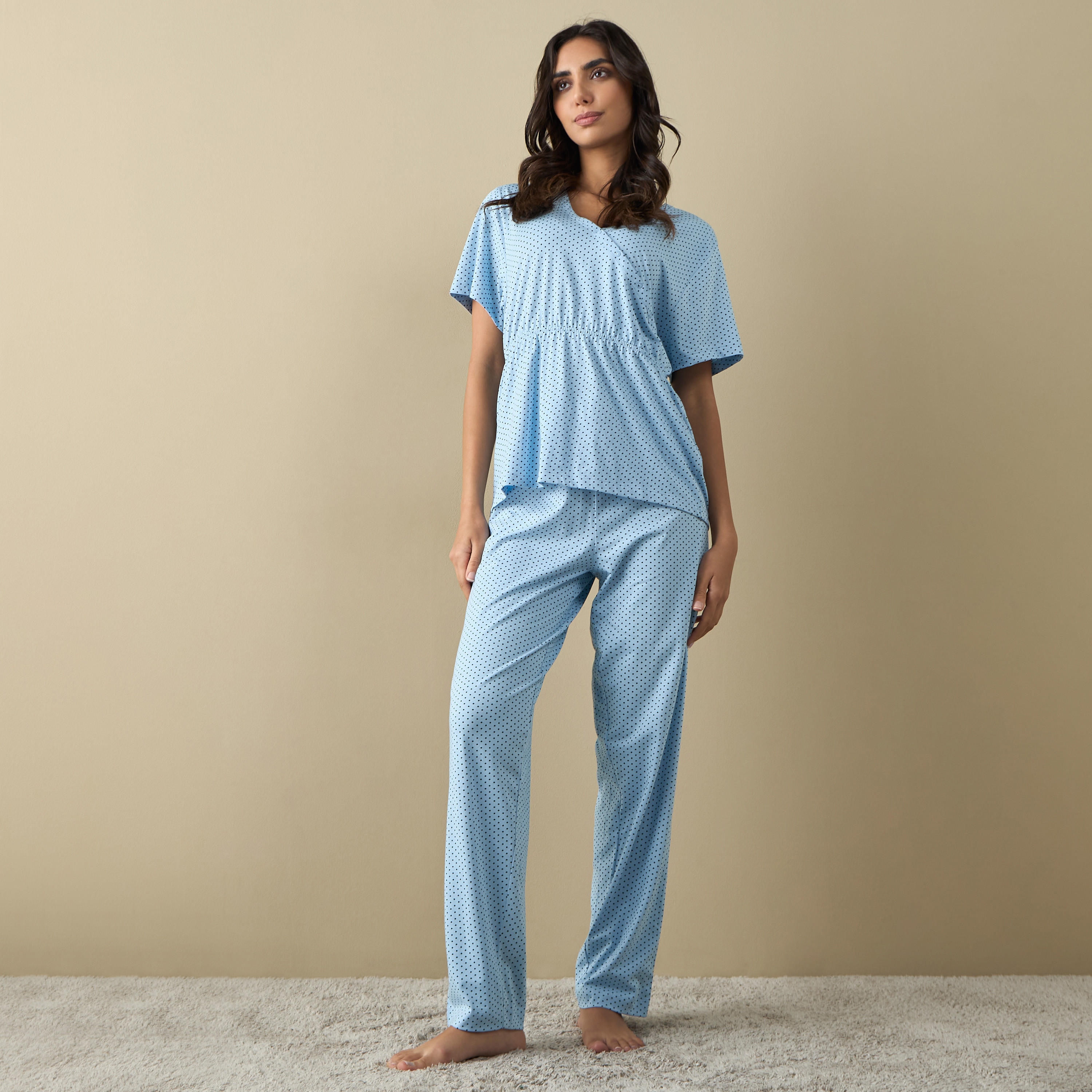 طقم بنطلون بيجاما وبلوزة بطبعات للحوامل-women-clothing-nightwear-pyjamas-longsets-image-1