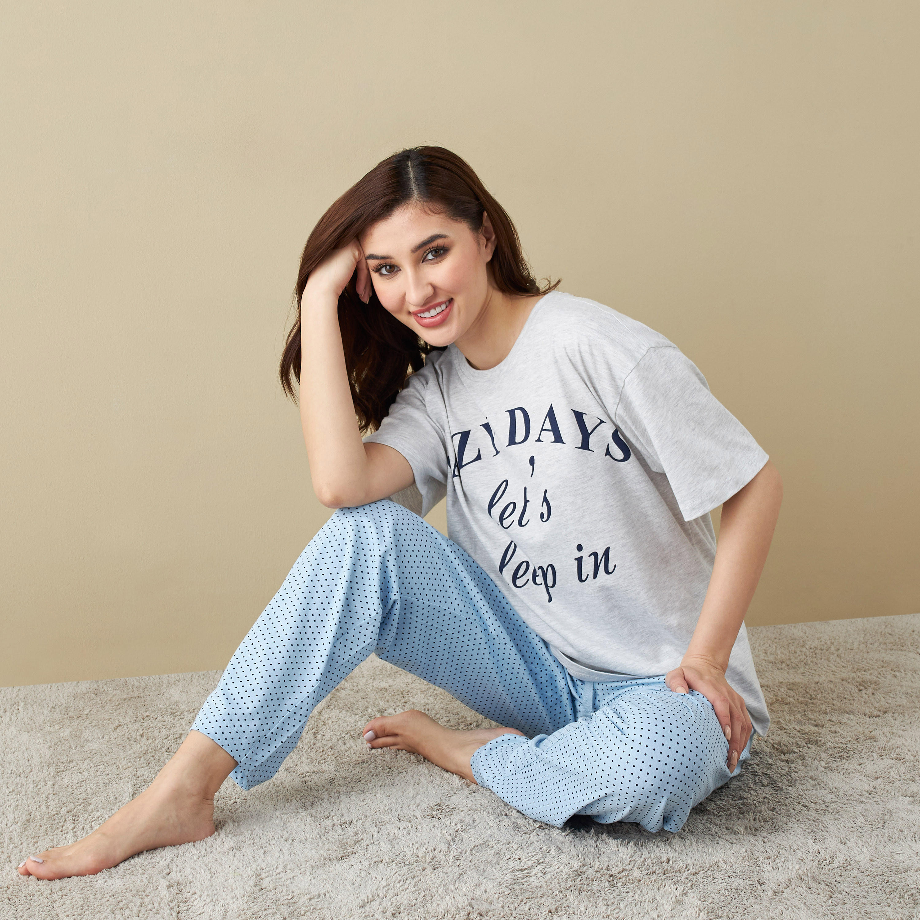 All-Over Polka Dot Print T-shirt and Pyjama Set-women-clothing-nightwear-pyjamas-longsets-image-1