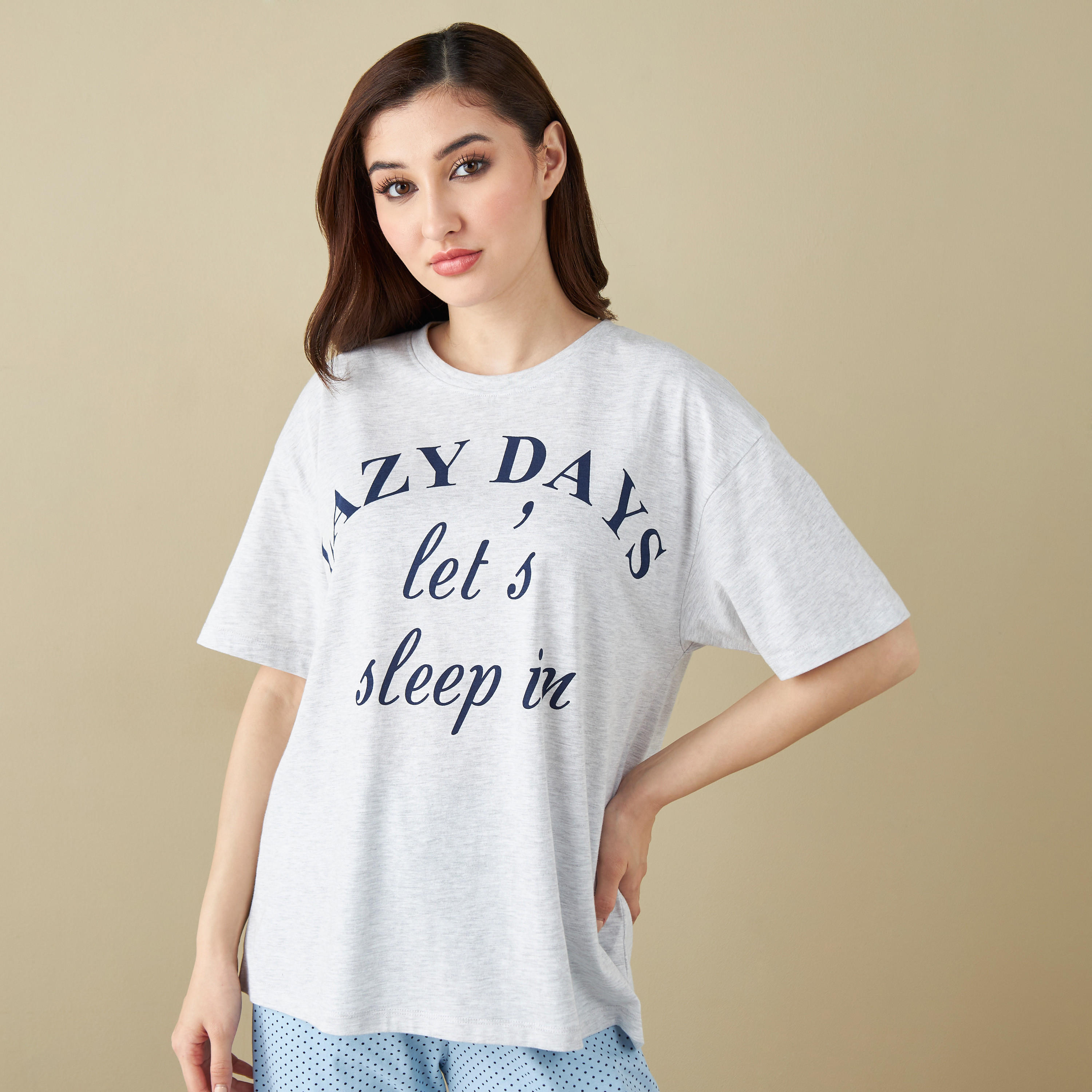 All-Over Polka Dot Print T-shirt and Pyjama Set-women-clothing-nightwear-pyjamas-longsets-image-2