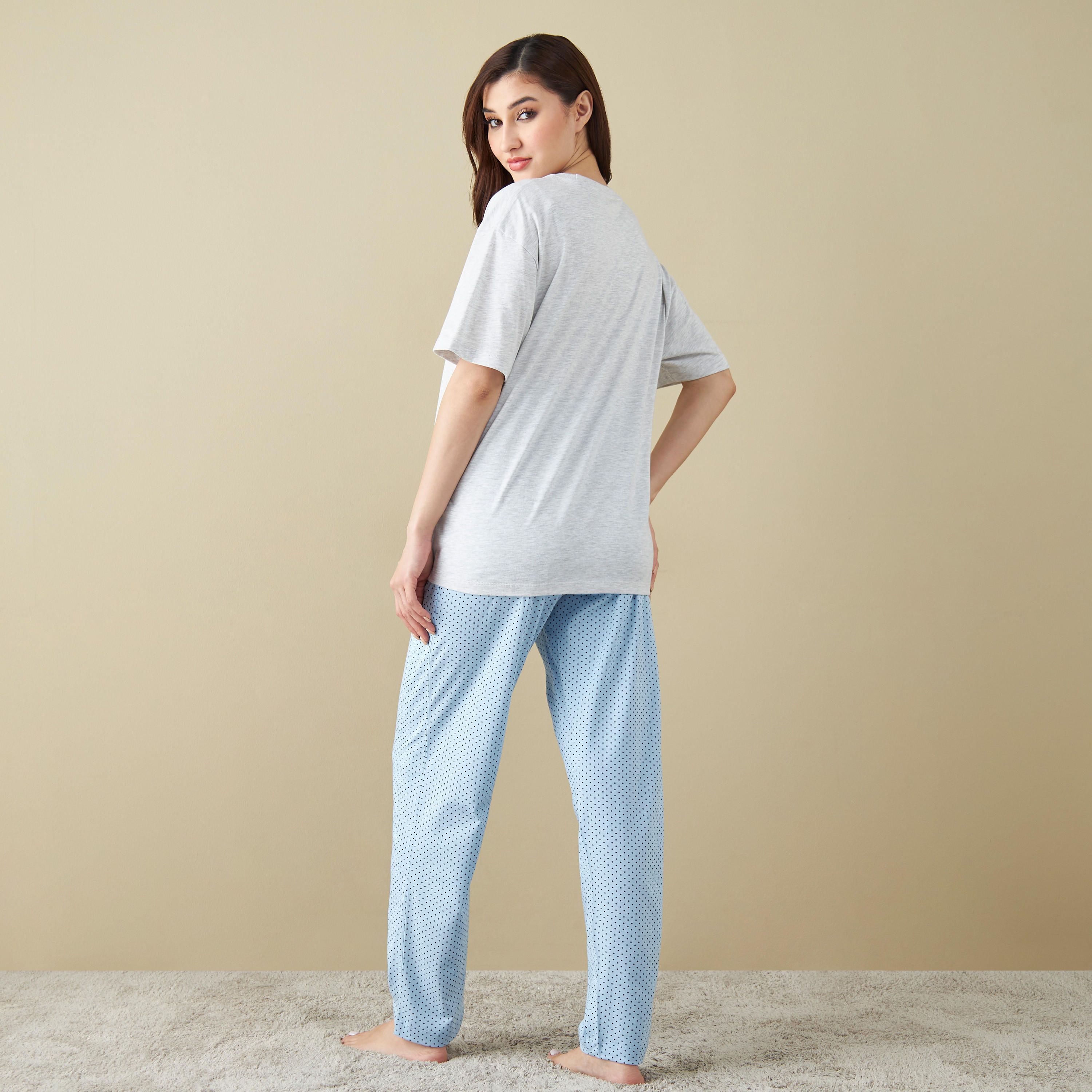 All-Over Polka Dot Print T-shirt and Pyjama Set-women-clothing-nightwear-pyjamas-longsets-image-4