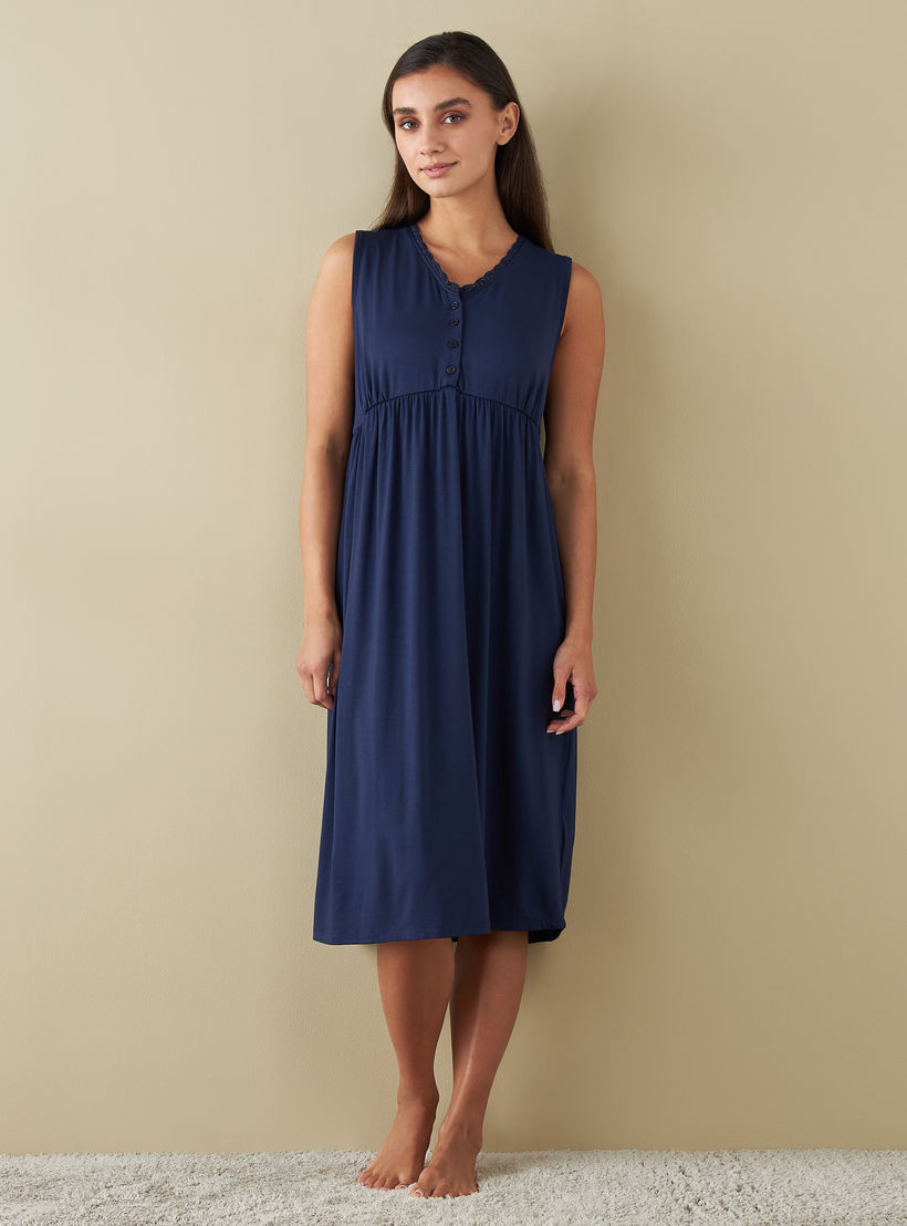 فستان نوم بدون أكمام بياقة V وتفاصيل دانتيل-women-clothing-nightwear-nighties-image-2