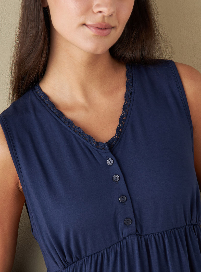 فستان نوم بدون أكمام بياقة V وتفاصيل دانتيل-women-clothing-nightwear-nighties-image-4