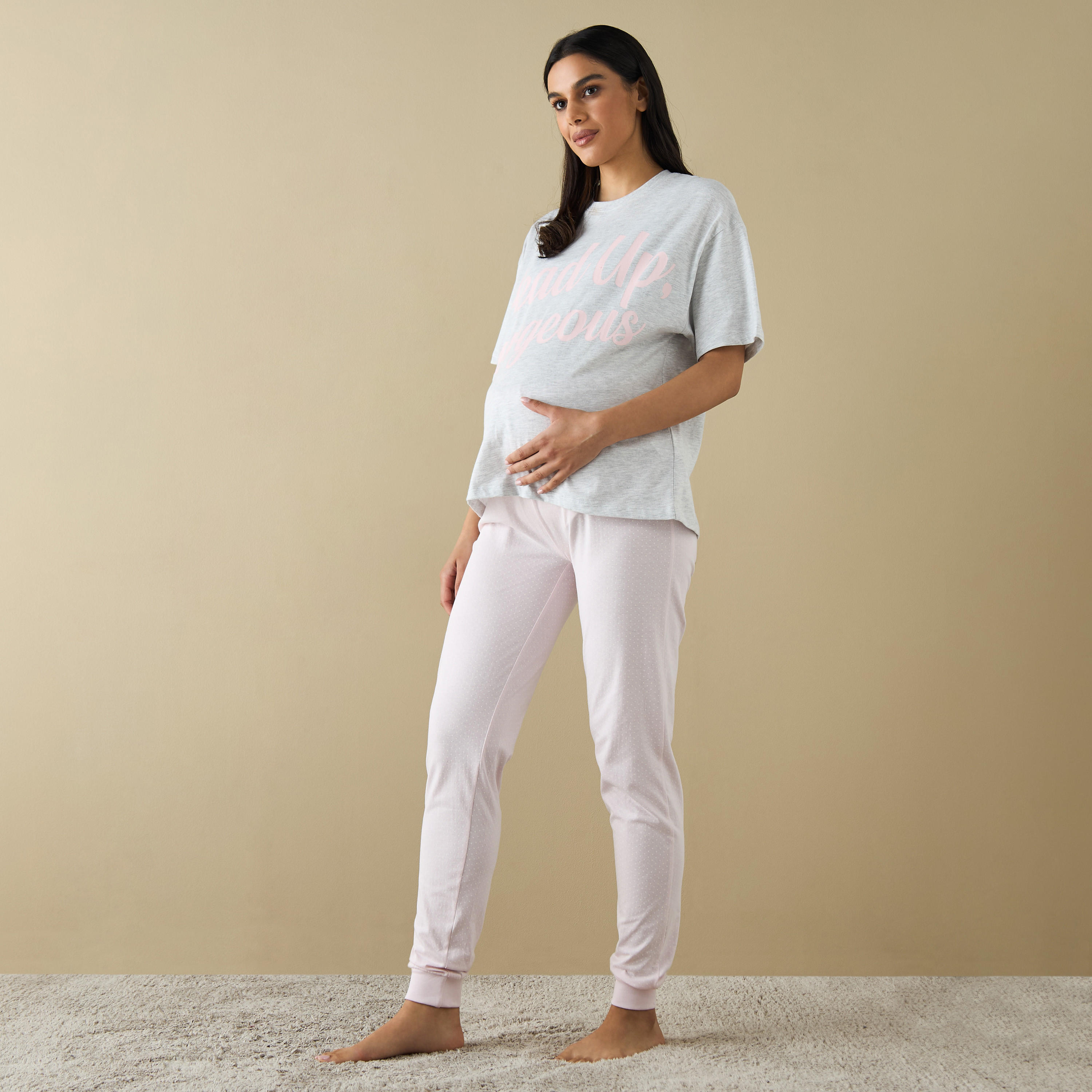 Printed Maternity T-shirt and Pyjama Set-women-clothing-maternity-nightwear-image-1
