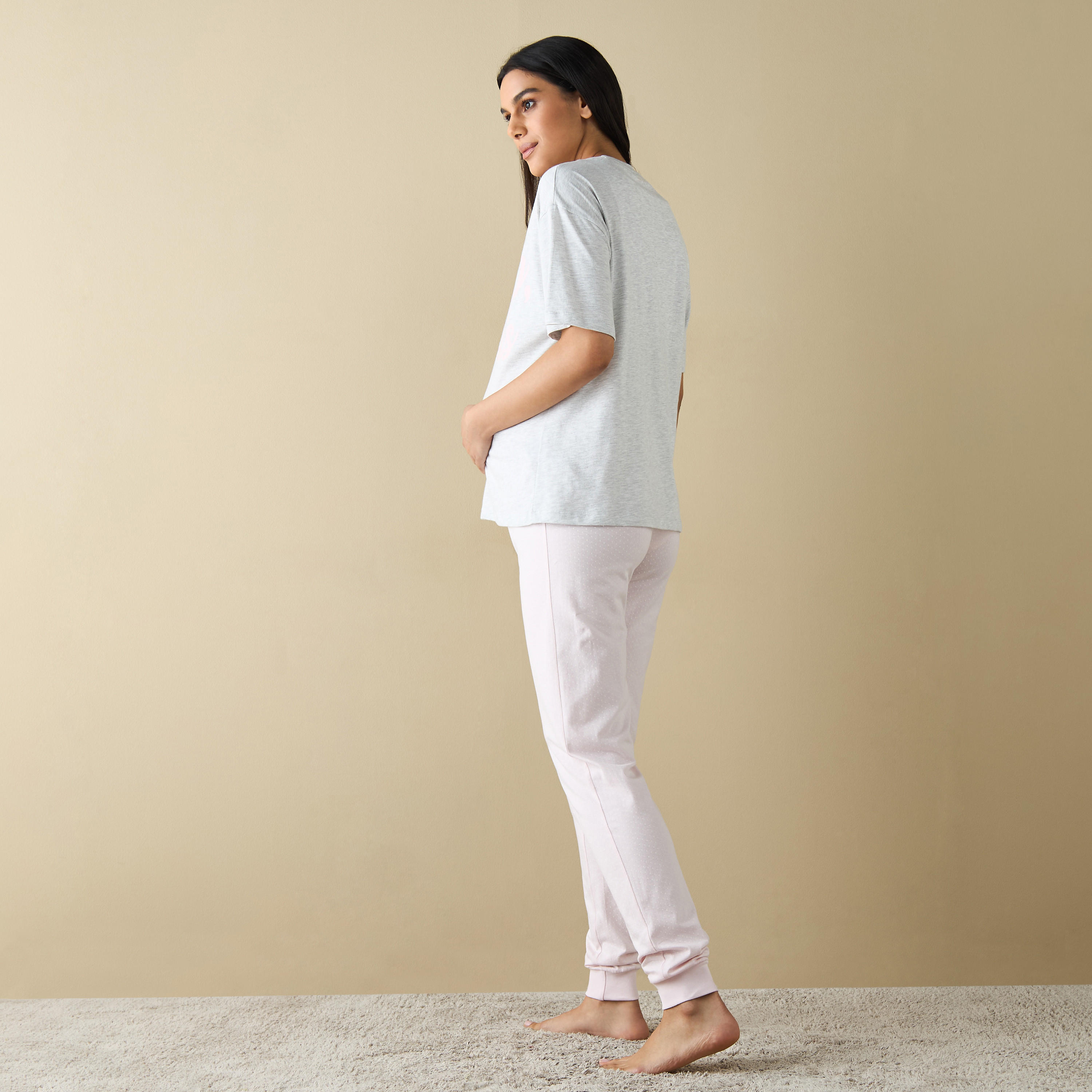 Printed Maternity T-shirt and Pyjama Set-women-clothing-maternity-nightwear-image-2