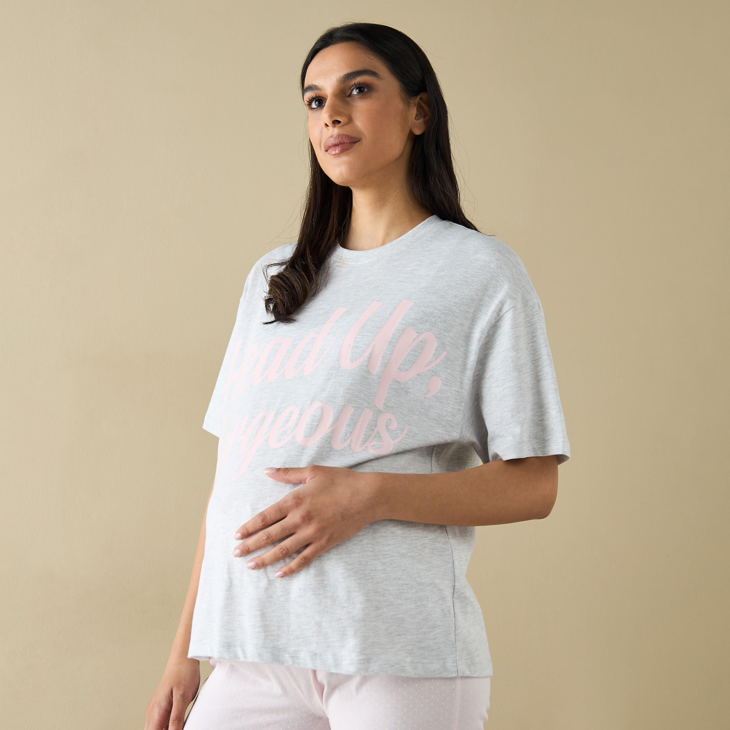 Printed Maternity T-shirt and Pyjama Set-women-clothing-maternity-nightwear-image-3