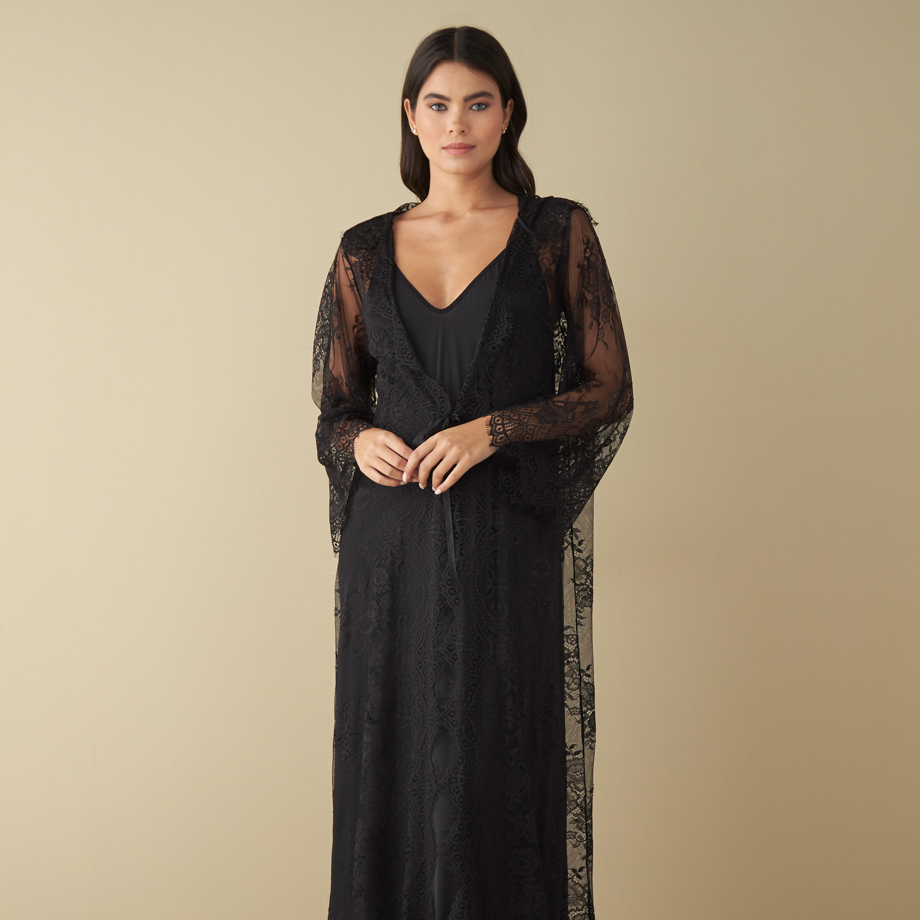 طقم فستان سهل الارتداء مع روب دانتيل-women-clothing-nightwear-nighties-image-4