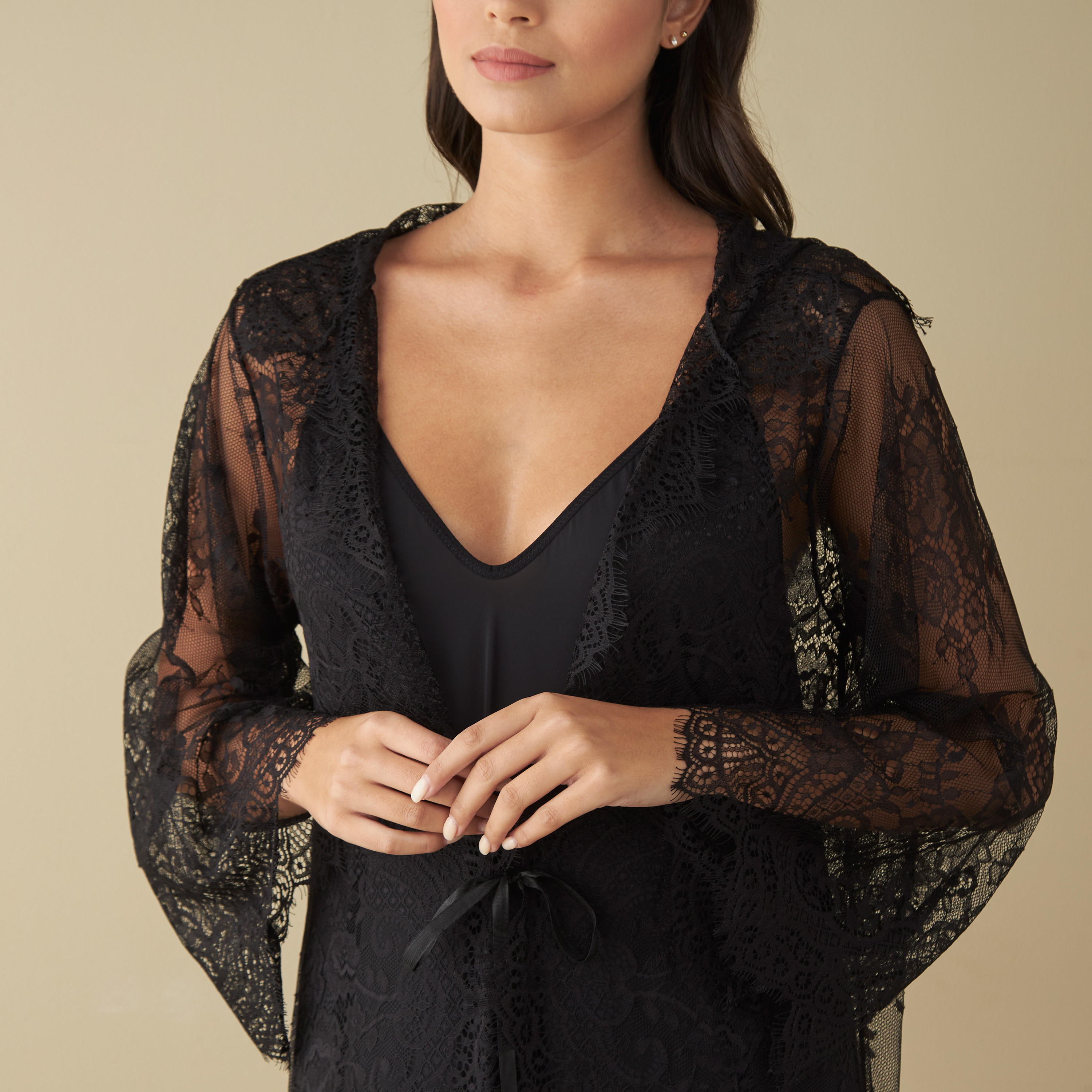 طقم فستان سهل الارتداء مع روب دانتيل-women-clothing-nightwear-nighties-image-1