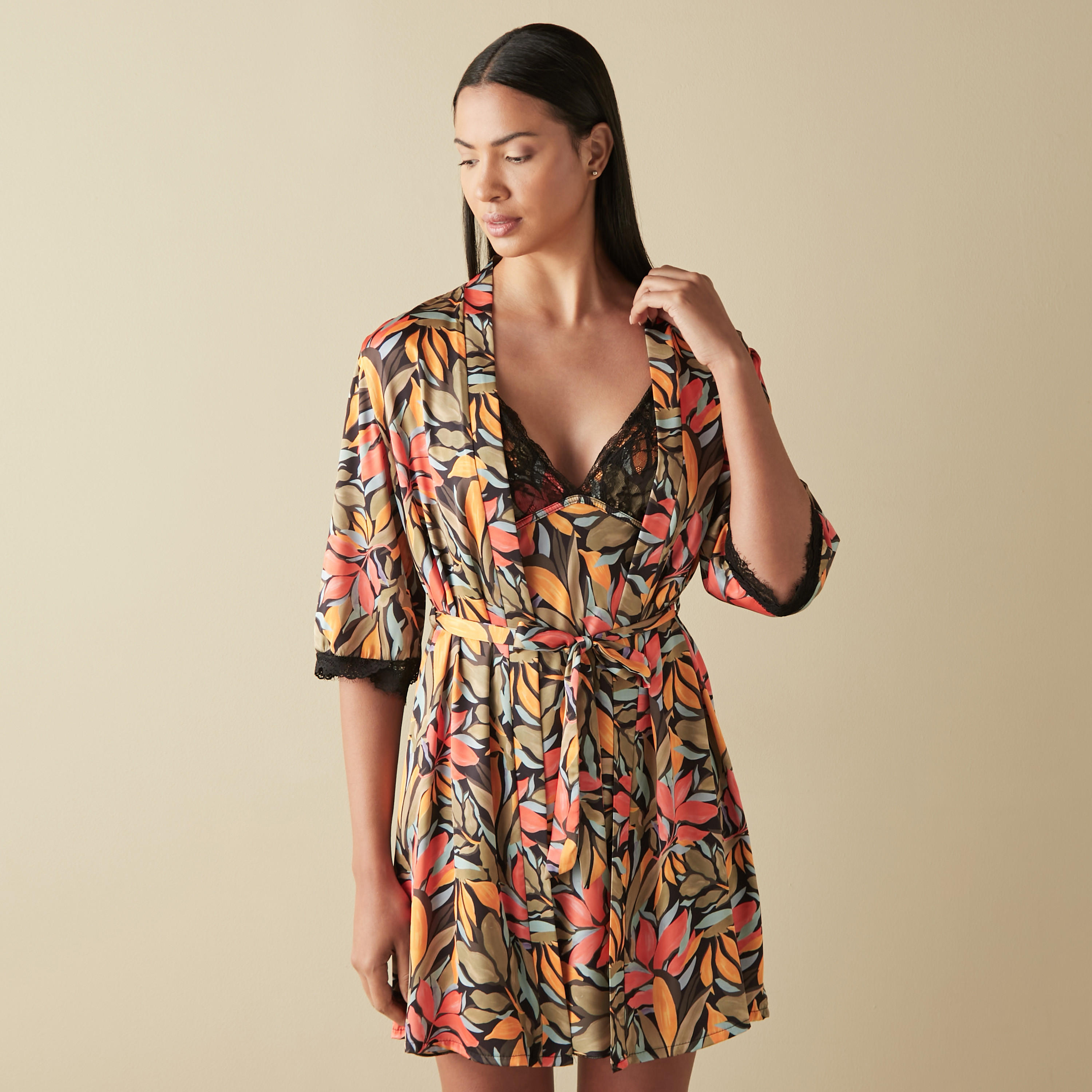 All-Over Print Slip Dress and Robe Set-women-clothing-nightwear-nighties-image-1